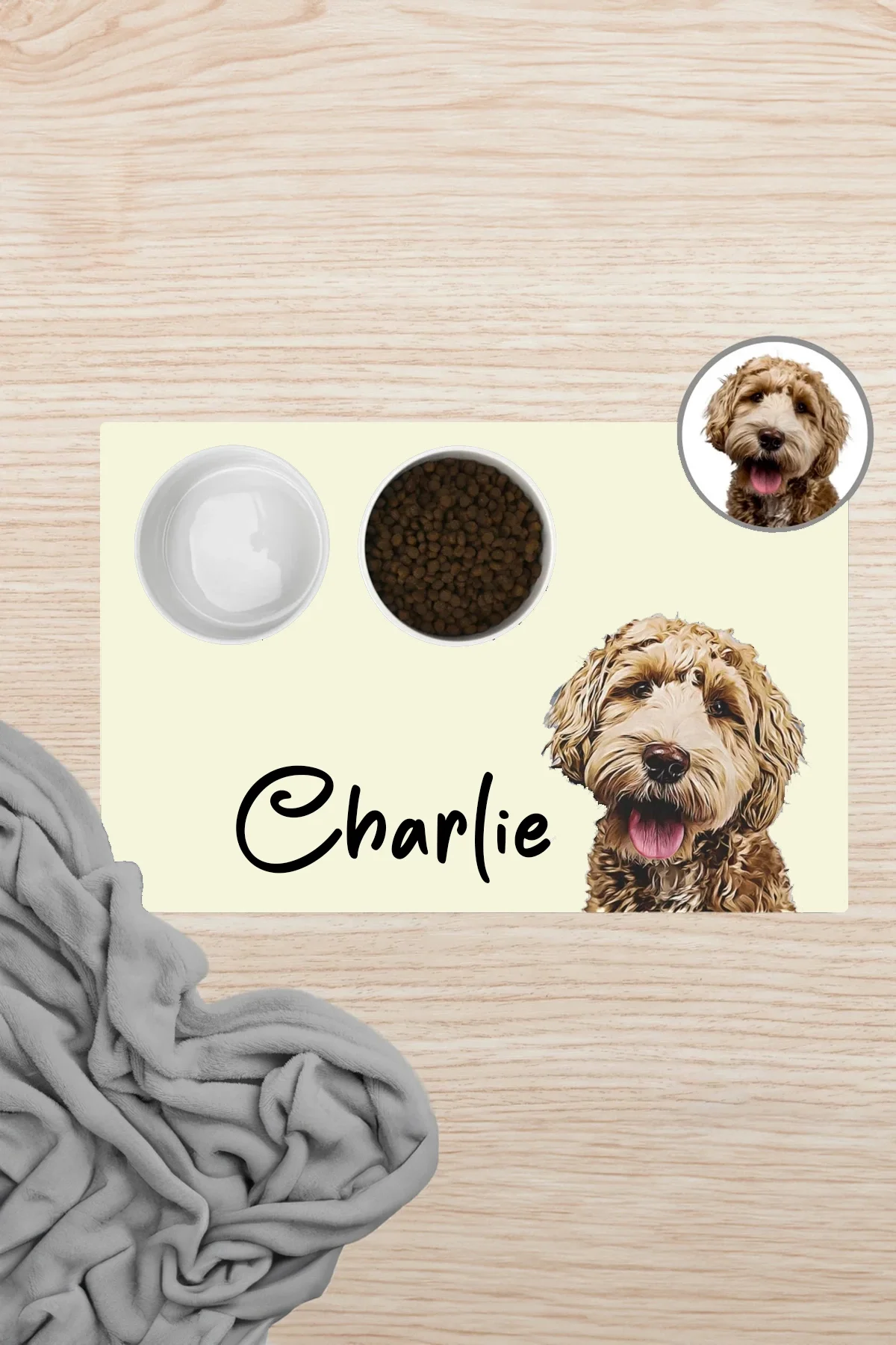 MAtGo Pati Hayvana isme Özel Fotoğraflı Beslenme Matı Kaymaz Sıvı Geçirmez Kedi Köpek Mama Paspası 50x70cm