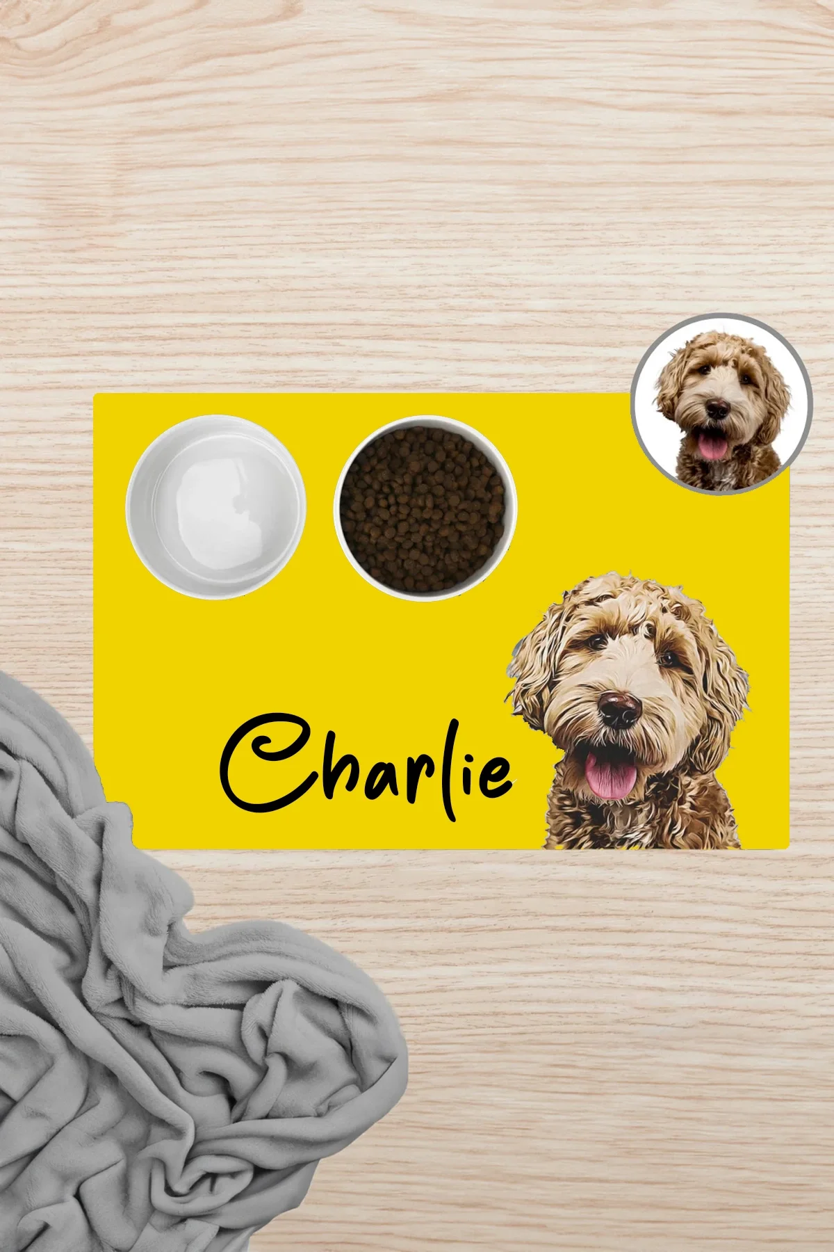 MAtGo Pati Hayvana isme Özel Fotoğraflı Beslenme Matı Kaymaz Sıvı Geçirmez Kedi Köpek Mama Paspası 50x70cm