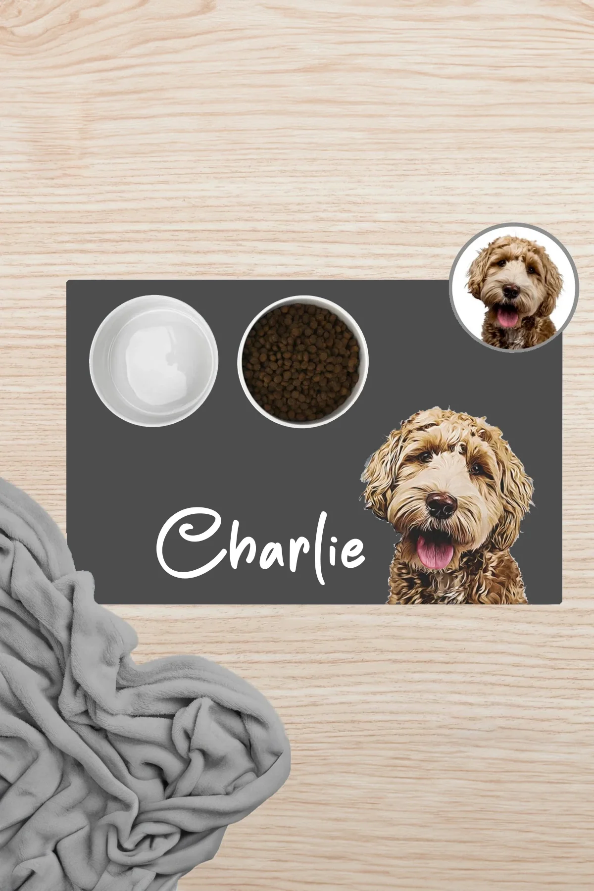 MAtGo Pati Hayvana isme Özel Fotoğraflı Beslenme Matı Kaymaz Sıvı Geçirmez Kedi Köpek Mama Paspası 50x70cm