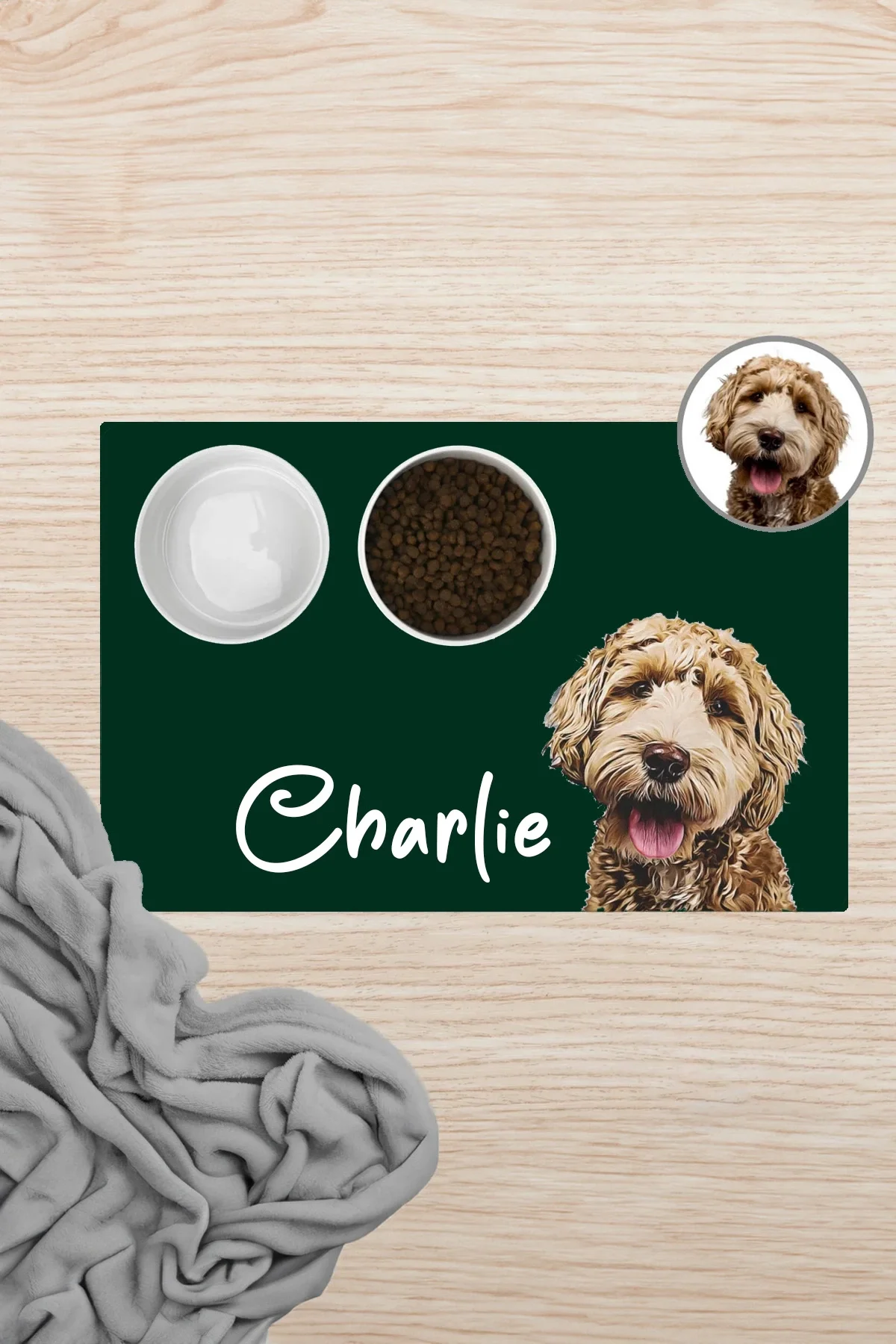 MAtGo Pati Hayvana isme Özel Fotoğraflı Beslenme Matı Kaymaz Sıvı Geçirmez Kedi Köpek Mama Paspası 50x70cm