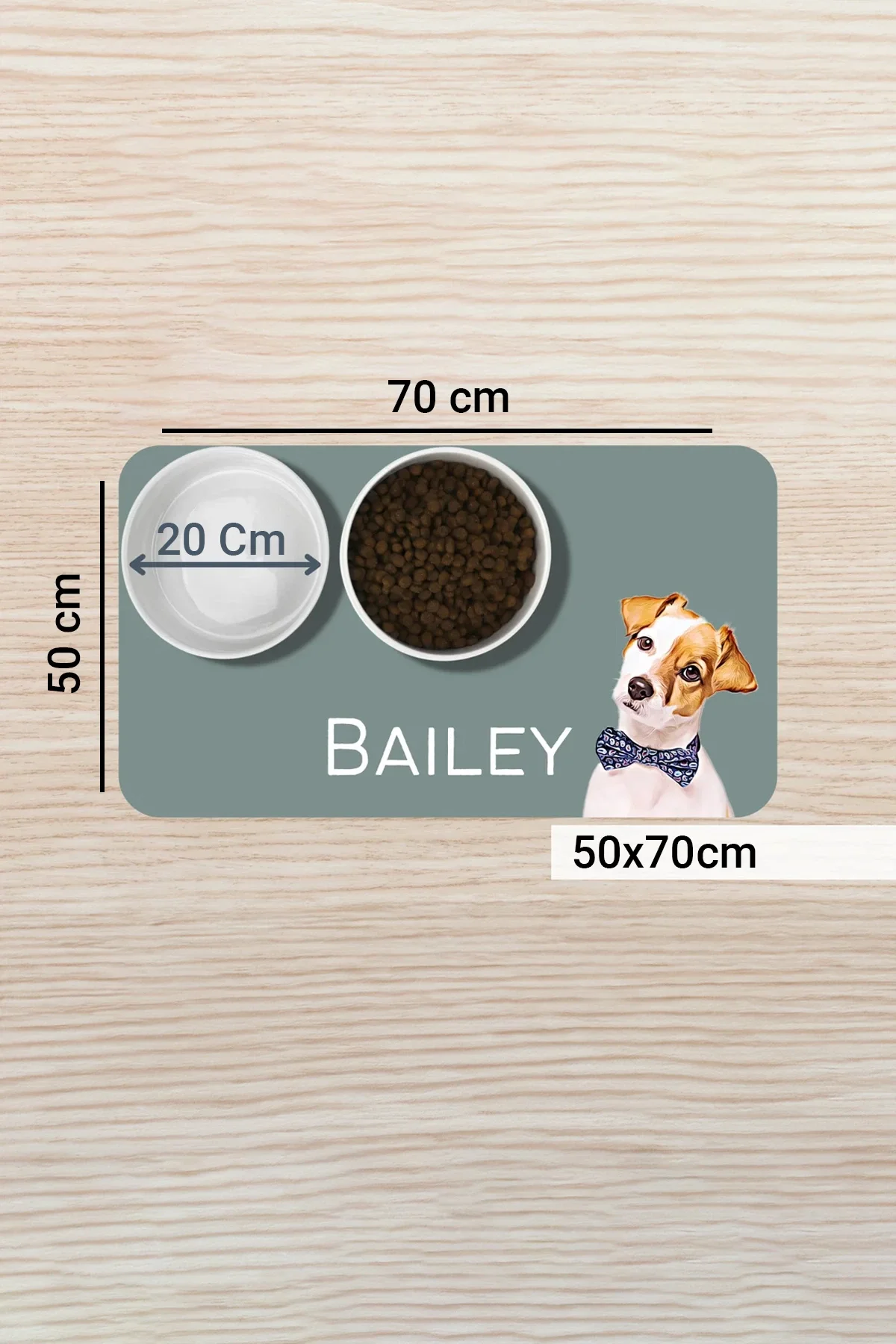 MAtGo Pati Hayvana isme Özel Fotoğraflı Beslenme Matı Kaymaz Sıvı Geçirmez Kedi Köpek Mama Paspası 50x70cm