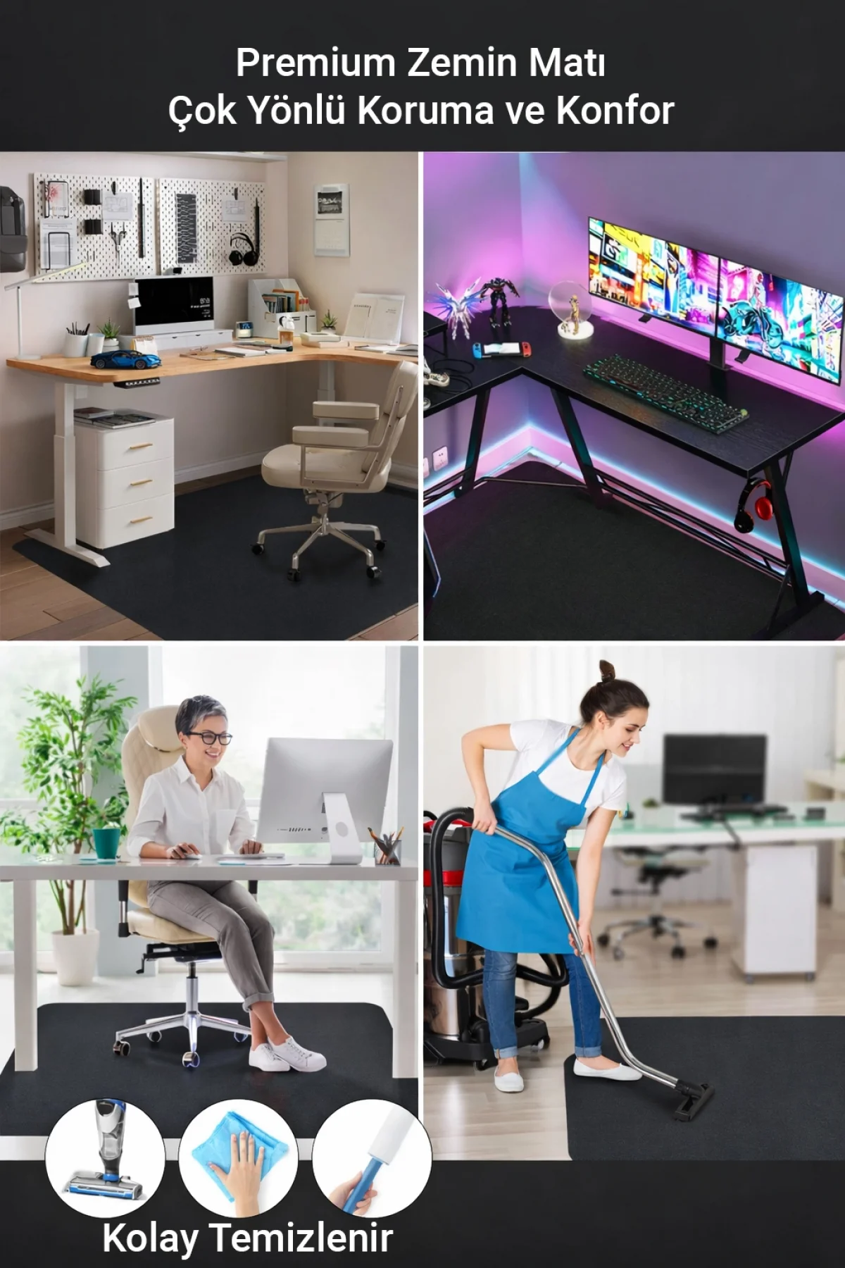 Valerine Life Zemin Döşeme Halısı Ofis, Oyuncu Koltuğu Bilgisayar Masası Koruyucu Mat Kaymaz Taban 120x160cm