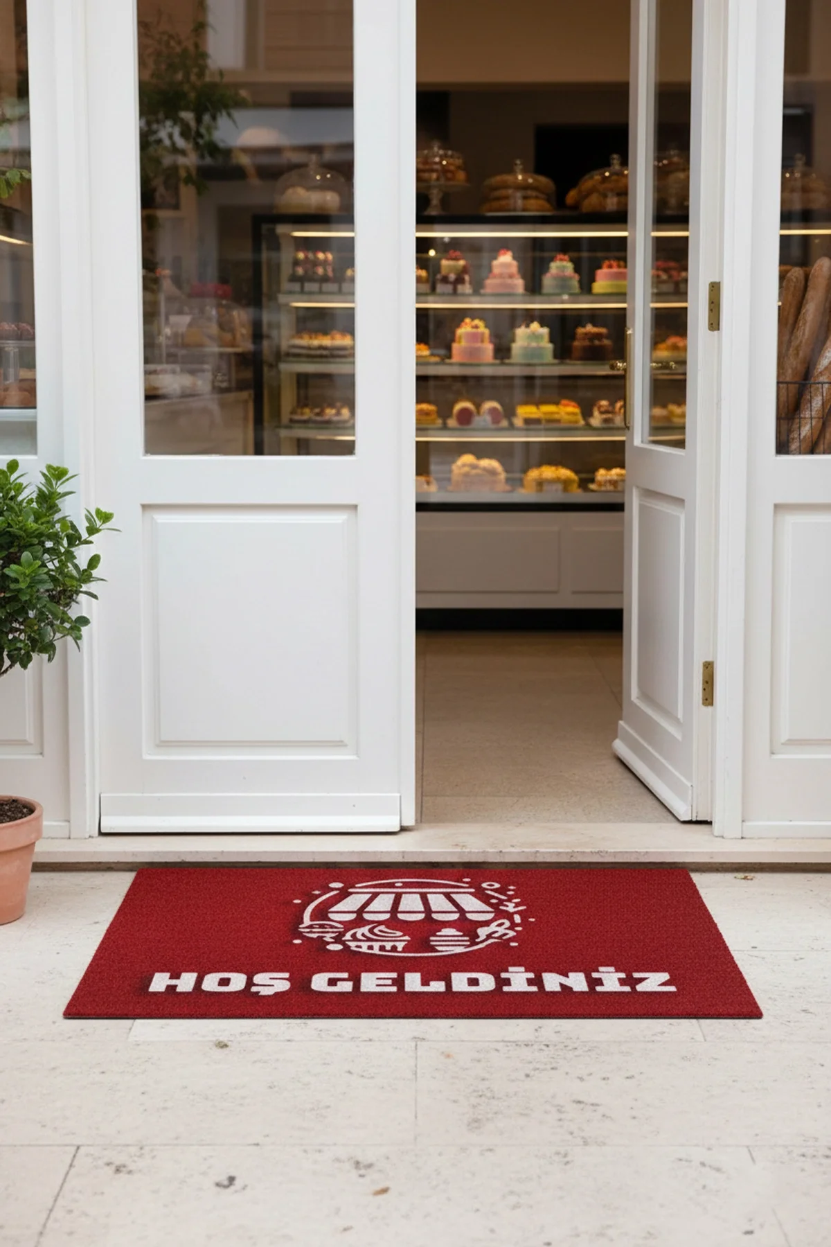 Valerine Life Pastahane Pastacı Mercan Kırmızı Hoş Geldiniz Ev Ofis İşyeri Kapı Önü Paspası 45x70cm