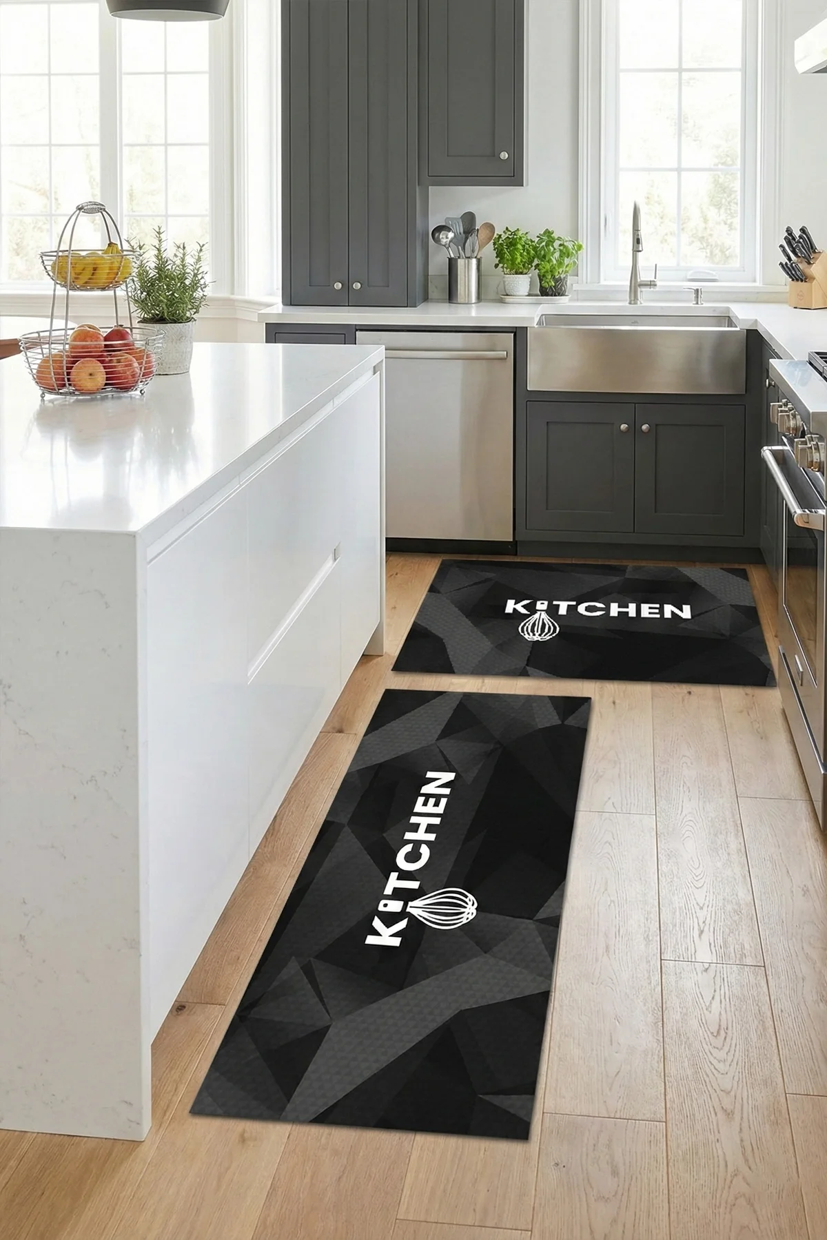 Valerine Life Mutfak Yolluğu Halısı Siyah Kitchen Tezgah Önü Paspası İkili Kilim Takımı Döküntülere Estetik Çözüm Matı