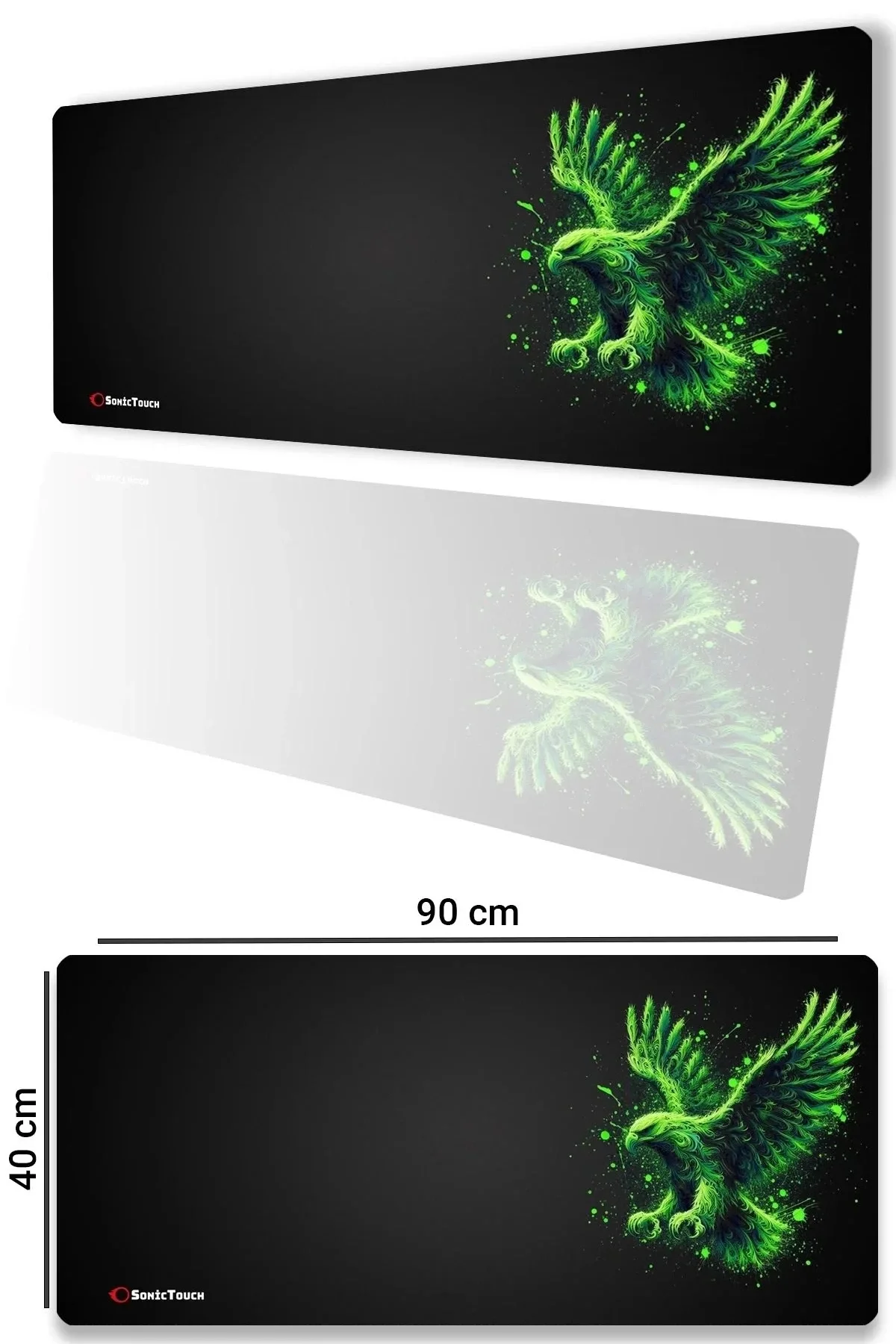 SonicTouch UltraGrand Siyah ve Neon Yeşili Kartal Dikişsiz Xxl Gaming Oyuncu Masaüstü Klavye Mouse Pad 40x90Cm