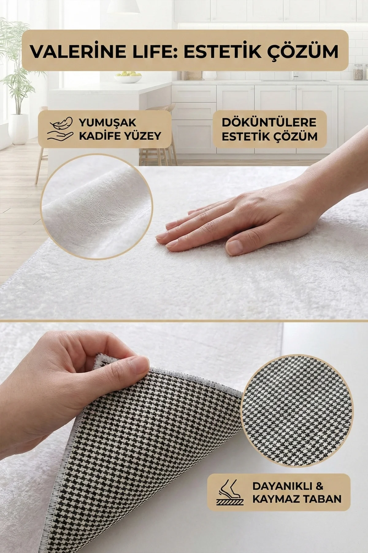 Valerine Life Mutfak Yolluğu Halısı Yeşil Palmiye Yapraklı Tezgah Önü Paspası İkili Kilim Takımı Döküntülere Estetik Çözüm Matı