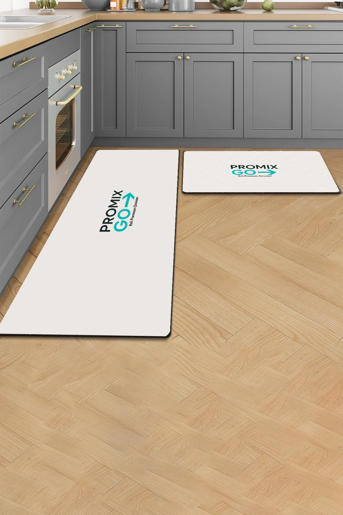 Promix Go Kişiye İsme Aileye Özel Tasarım Private Label New Design Tezgah Önü Paspası İkili Kilim Takımı 50x70cm / 50x130cm