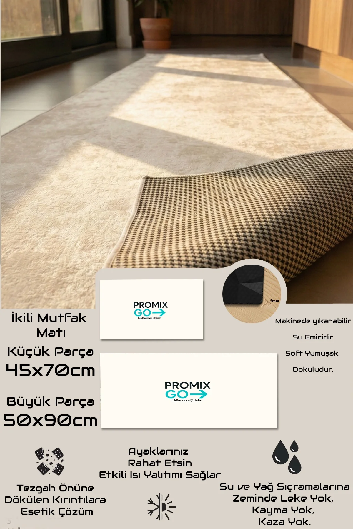 Promix Go Kişiye İsme Aileye Özel Tasarım Private Label New Design Tezgah Önü Paspası İkili Kilim Takımı 45x70cm / 50x90cm