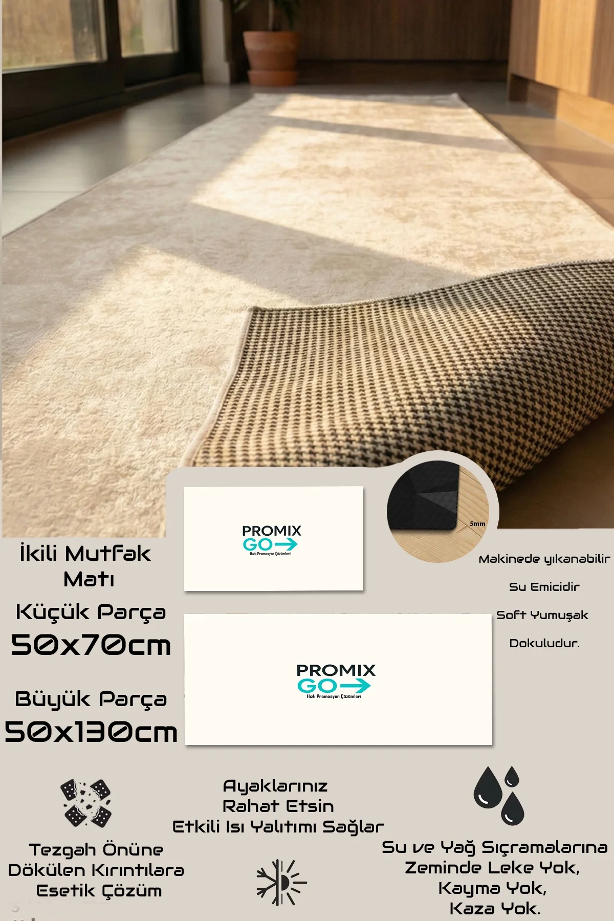 Promix Go Kişiye İsme Aileye Özel Tasarım Private Label New Design Tezgah Önü Paspası İkili Kilim Takımı 50x70cm / 50x130cm