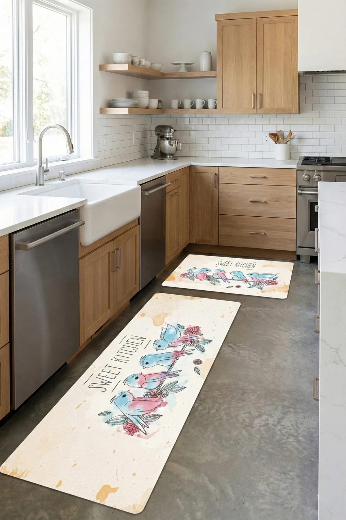 Valerine Life Mutfak Yolluğu Halısı Sweet Kitchen Krem Renk Tezgah Önü Paspası İkili Kilim Takımı Döküntülere Estetik Çözüm Matı