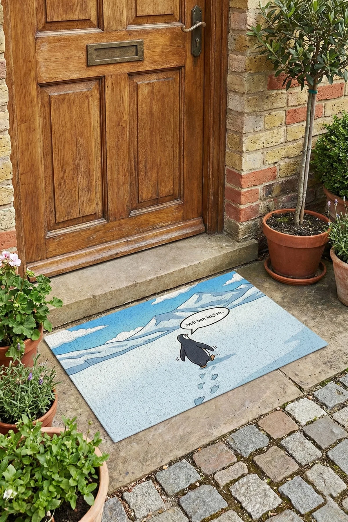 Valerine Life Nihilist Penguen Hadi Ben Kaçtım Dijital Baskılı Ev Ofis İş Yeri Kapı Önü Paspası 45x70cm