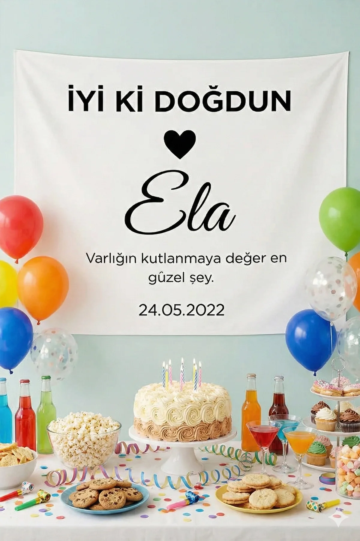 Promix Go Kişiye İsme Özel Doğum Günü Duvar Örtüsü Happy Birthday Duvar Halısı Flama Afişi Premium Kumaş Mat