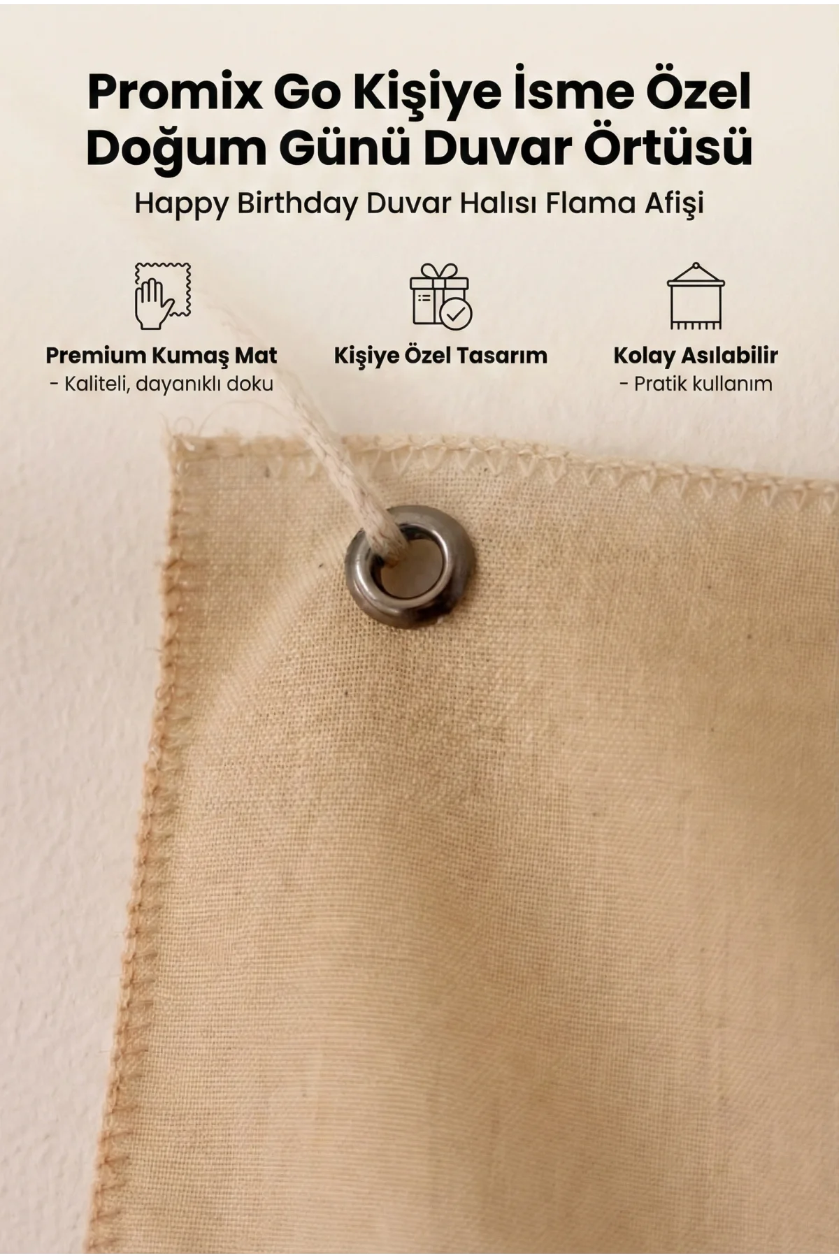 Promix Go Kişiye İsme Özel Doğum Günü Duvar Örtüsü Happy Birthday Duvar Halısı Flama Afişi Premium Kumaş Mat