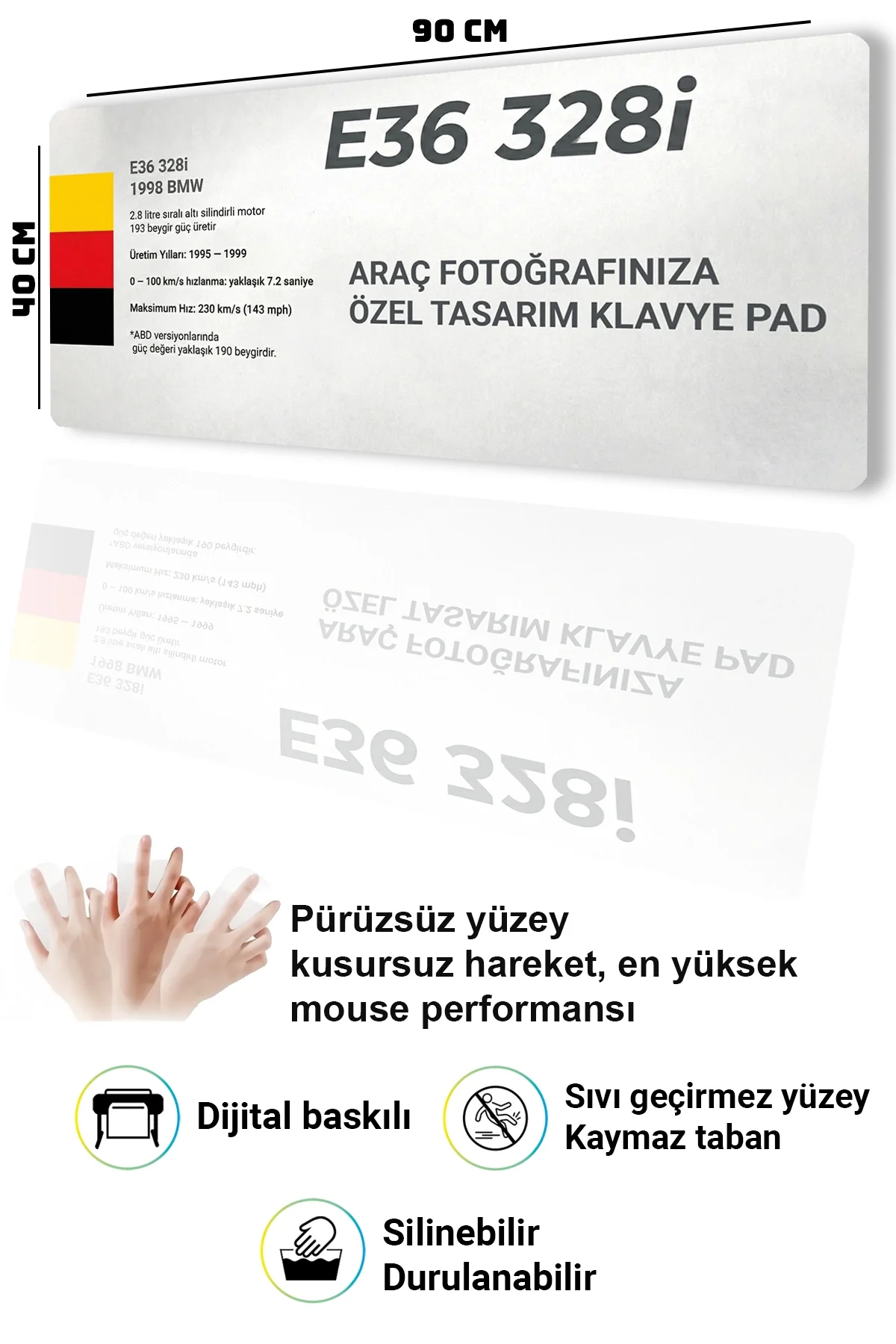 SonicTouch Kişiye isme Araca Özel Fotoğraflı XXL Dikişsiz Gamer Arabalı Klavye Mousepad 40x90cm