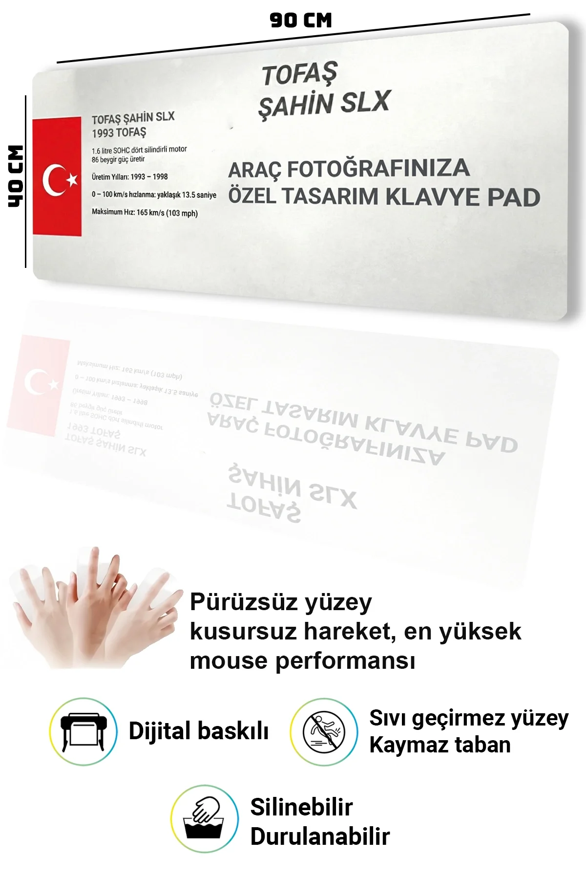 SonicTouch Kişiye isme Tofaş Şahin Doğan Araca Özel Fotoğraflı XXL Dikişsiz Gamer Arabalı Klavye Mousepad 40x90cm