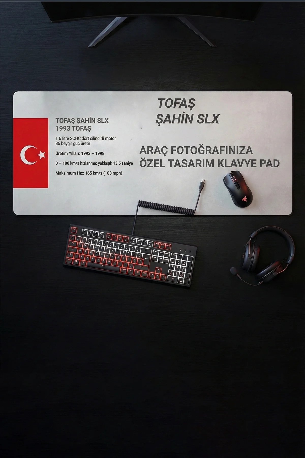 SonicTouch Kişiye isme Tofaş Şahin Doğan Araca Özel Fotoğraflı XXL Dikişsiz Gamer Arabalı Klavye Mousepad 40x90cm