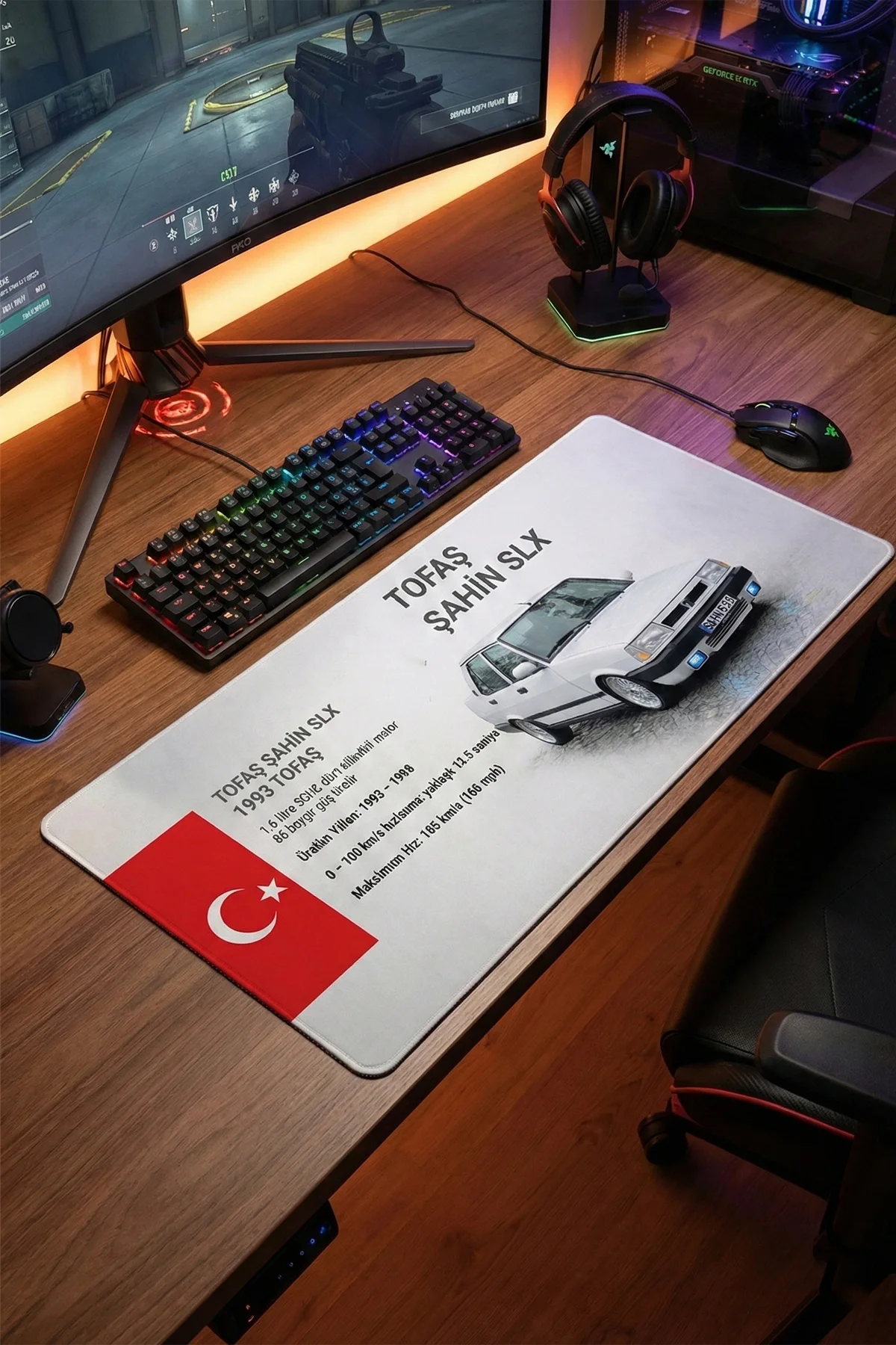 SonicTouch Kişiye isme Tofaş Şahin Doğan Araca Özel Fotoğraflı XXL Dikişsiz Gamer Arabalı Klavye Mousepad 40x90cm