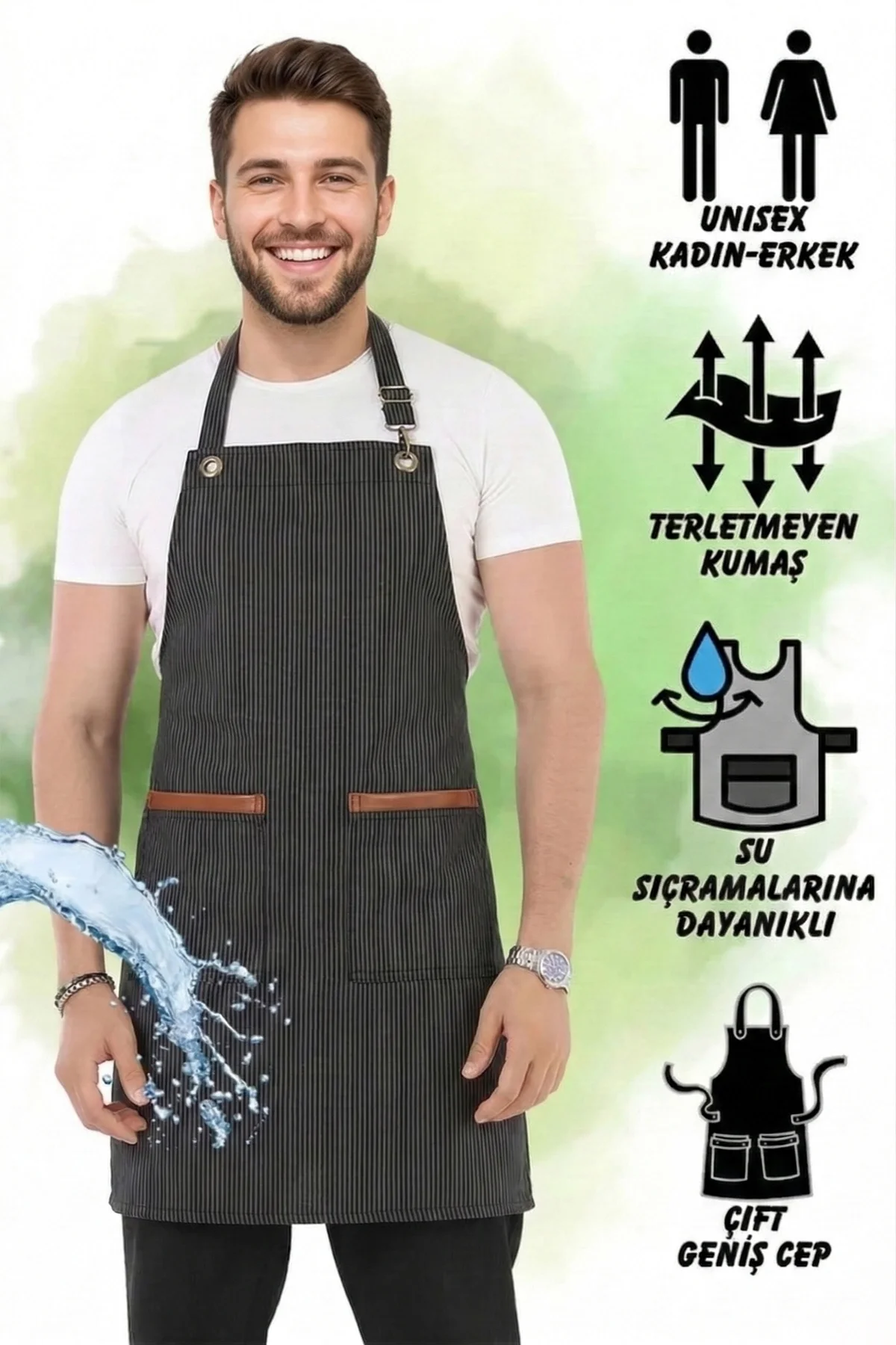 Hawk Era Önlük Şef Garson Restaurant Kafe Aşçı Mutfak Barista Kuaför Siyah iş Önlüğü İki Cepli