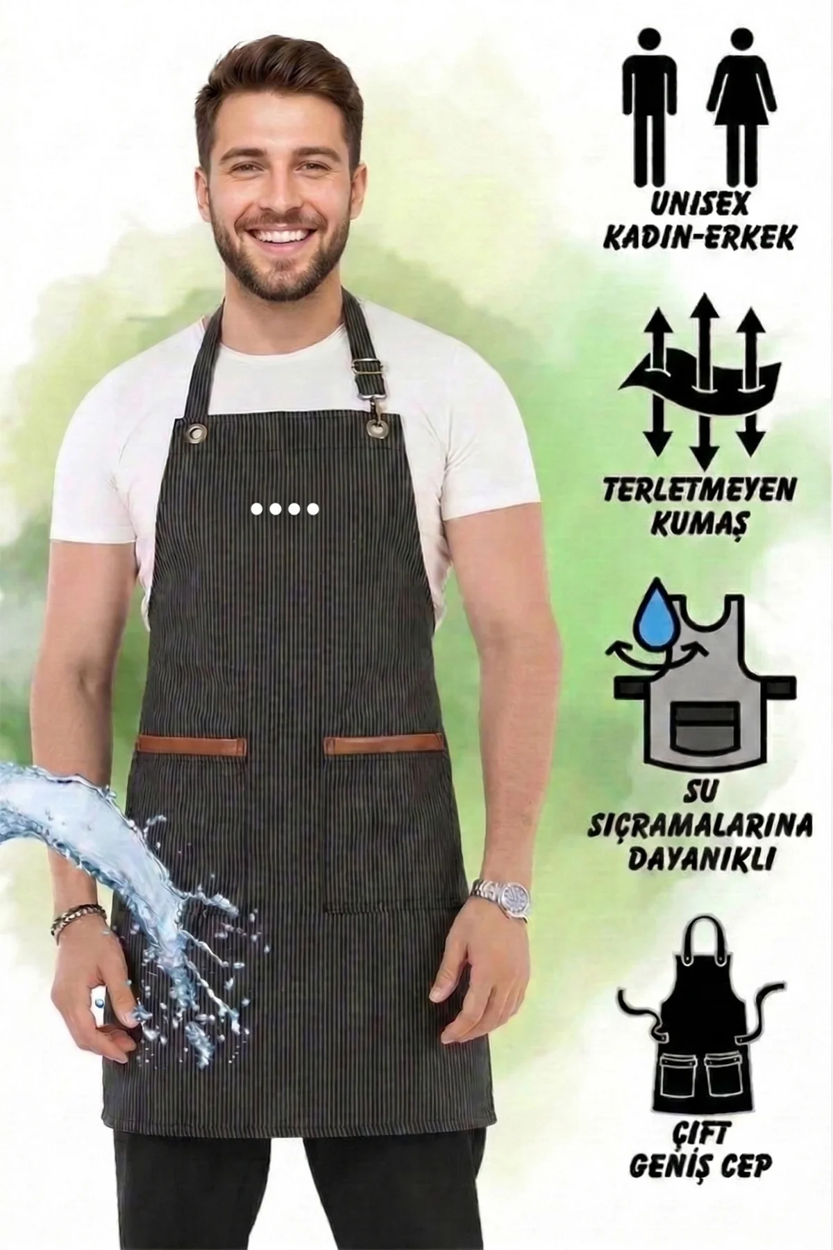 Hawk Era Önlük Kişiye İsme Firmaya Özel Şef Garson Restaurant Kafe Aşçı Mutfak Barista Kuaför Siyah iş Önlüğü