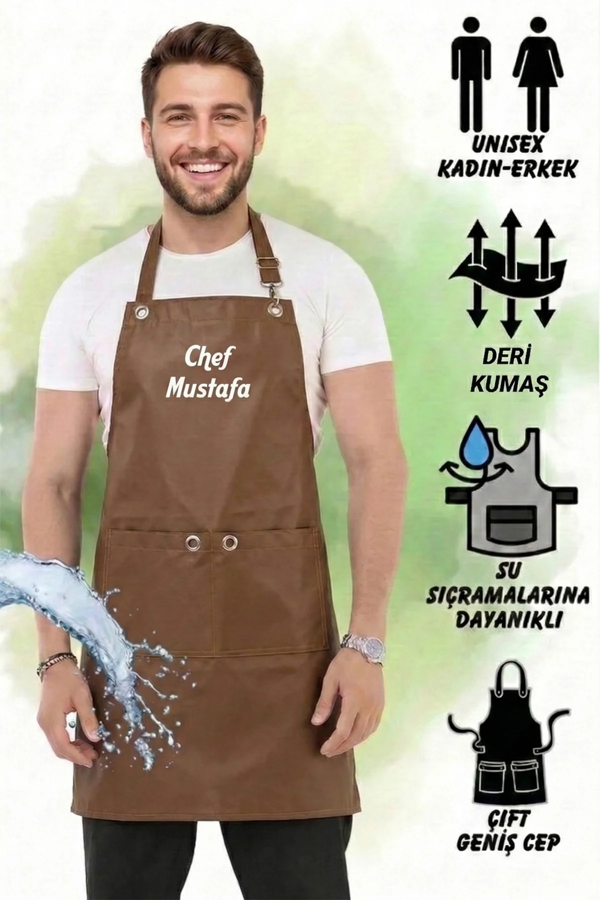 Hawk Era Önlük Kişiye İsme Firmaya Özel Şef Garson Restaurant Kafe Aşçı Mutfak Barista Kuaför Deri iş Önlüğü