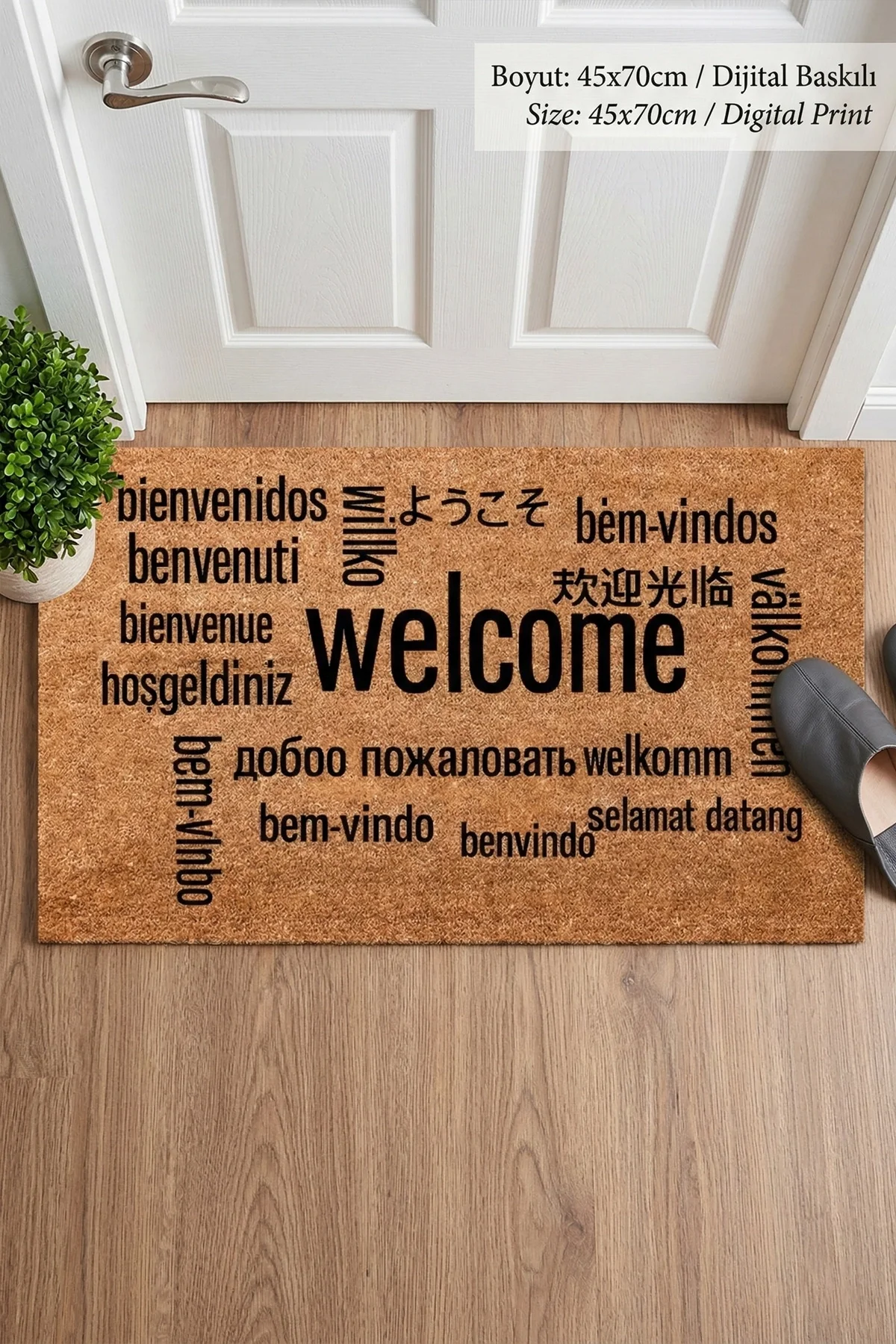 Valerine Life Farklı Dillerde Hoşgeldiniz Yazılı işyeri Ev Ofis Kapı Önü Dış Paspası 45x70cm