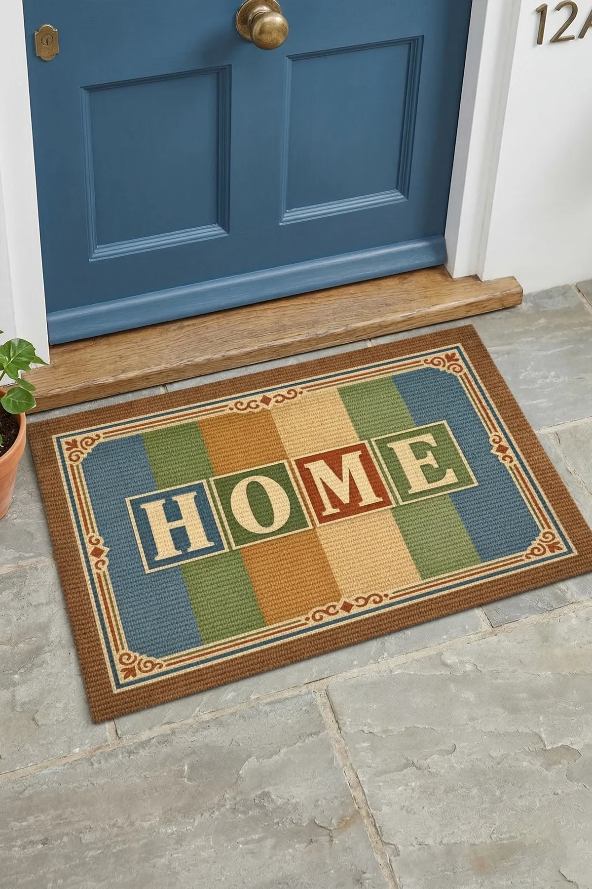 Valerine Life Home Retro Vintage Çizgili Dijital Baskılı Ev Ofis İşyeri Kapı Önü Paspası 45x70cm