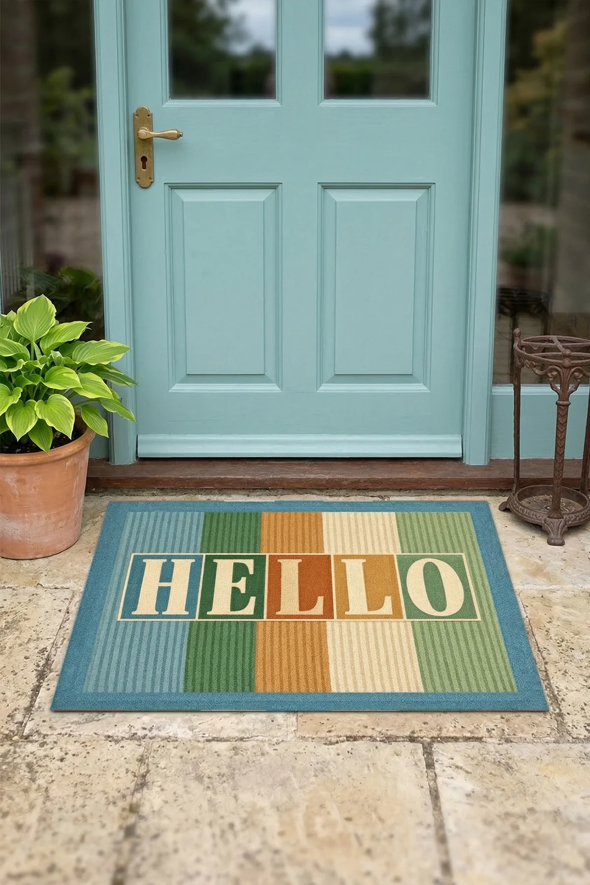 Valerine Life HELLO Retro Tipografi Dijital Baskılı işyeri Ev Ofis Kapı Önü Dış Paspası 45x70cm