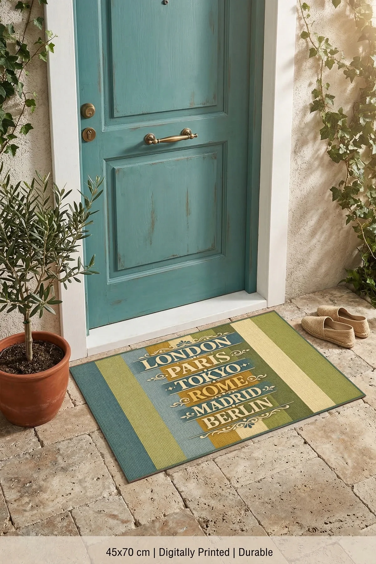 Valerine Life Dünya Başkentleri Yazılı işyeri Ev Ofis Kapı Önü Dış Paspası 45x70cm