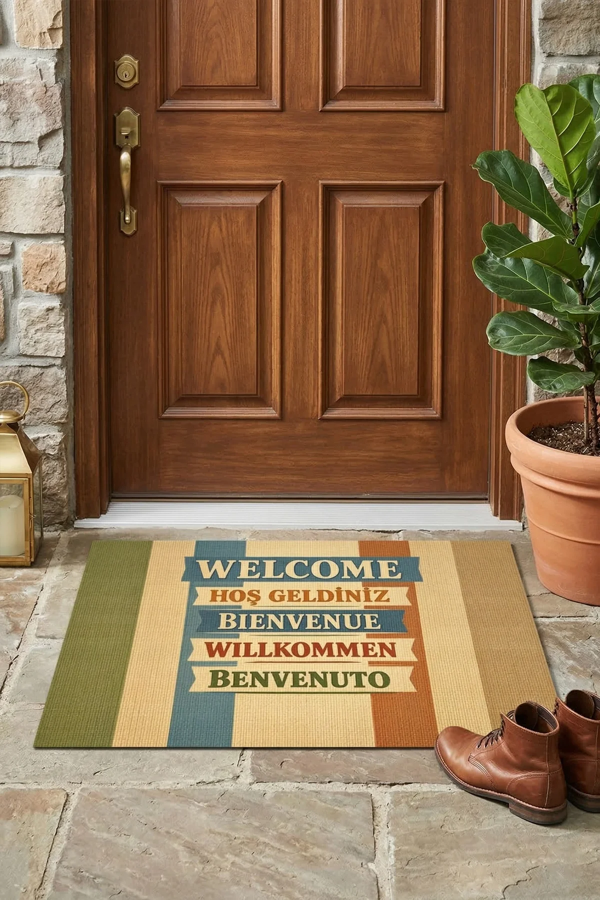 Valerine Life Dünyanın Farklı Dillerinde Hoşgeldiniz işyeri Ev Ofis Kapı Önü Dış Paspası 45x70cm