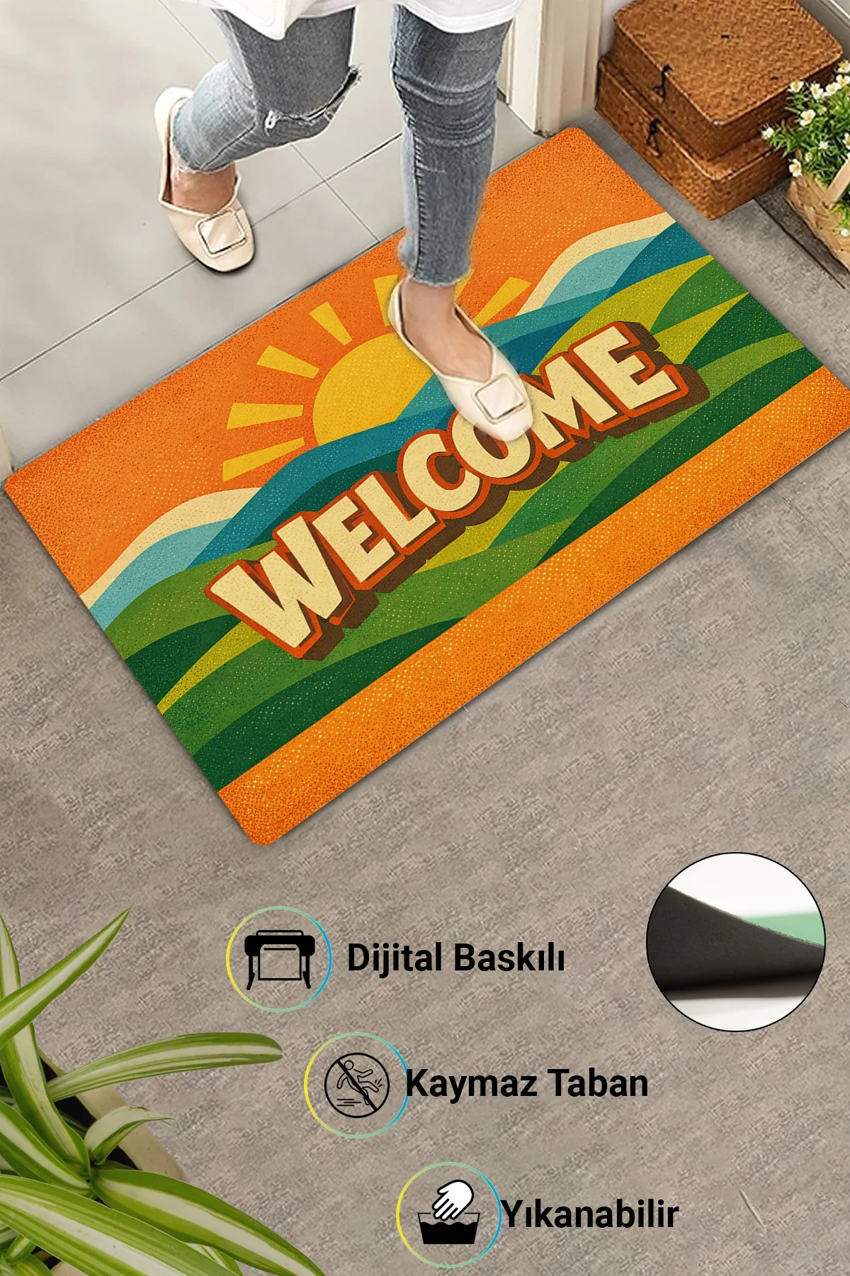 Valerine Life Welcome 1950ler Retro Ev Ofis işyeri Dış Kapı Önü Paspası 45x70cm