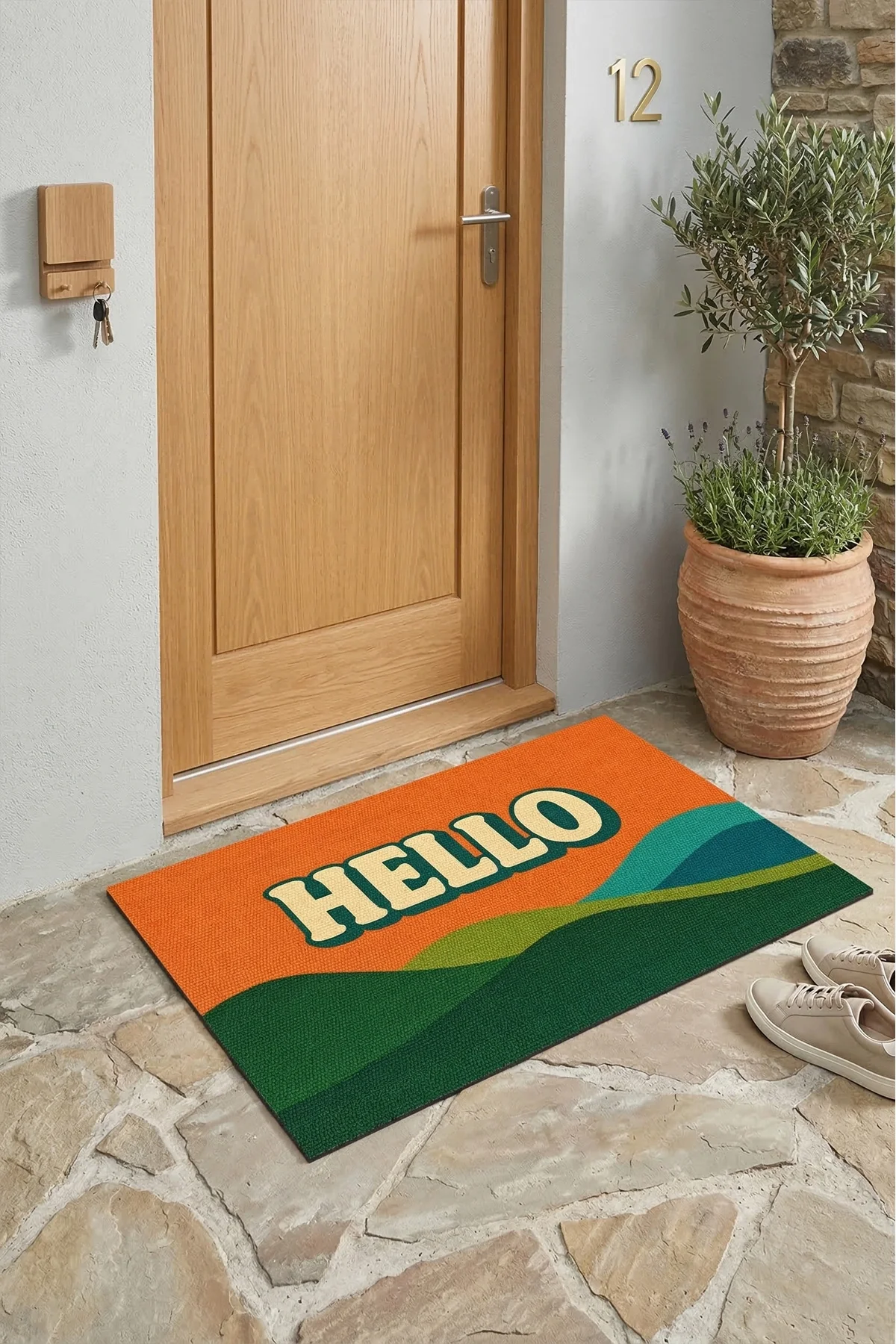 Valerine Life Hello Retro Vintage Çizgili Dijital Baskılı Ev Ofis işyeri Dış Kapı Önü Paspası 45x70cm