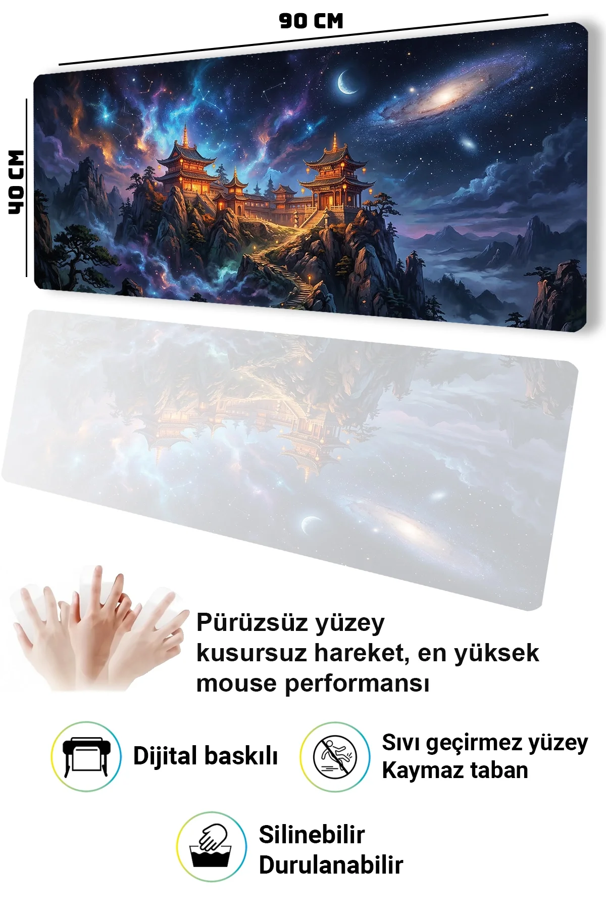 SonicTouch Kozmik Çin Tapınağı Dikişsiz Pürüzsüz Sıvı Geçirmez XXL Gamer Klavye Mousepad 40x90cm