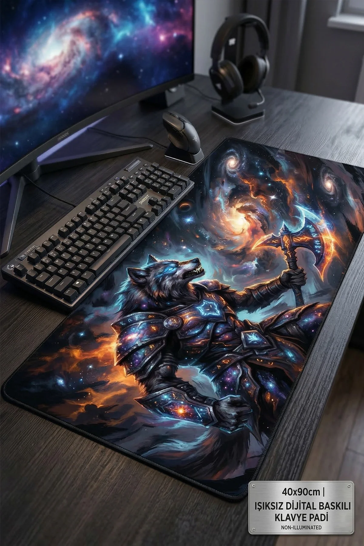 SonicTouch Kurt Savaşçı Siyah Dikişsiz Pürüzsüz Sıvı Geçirmez XXL Gamer Klavye Mousepad 40x90cm