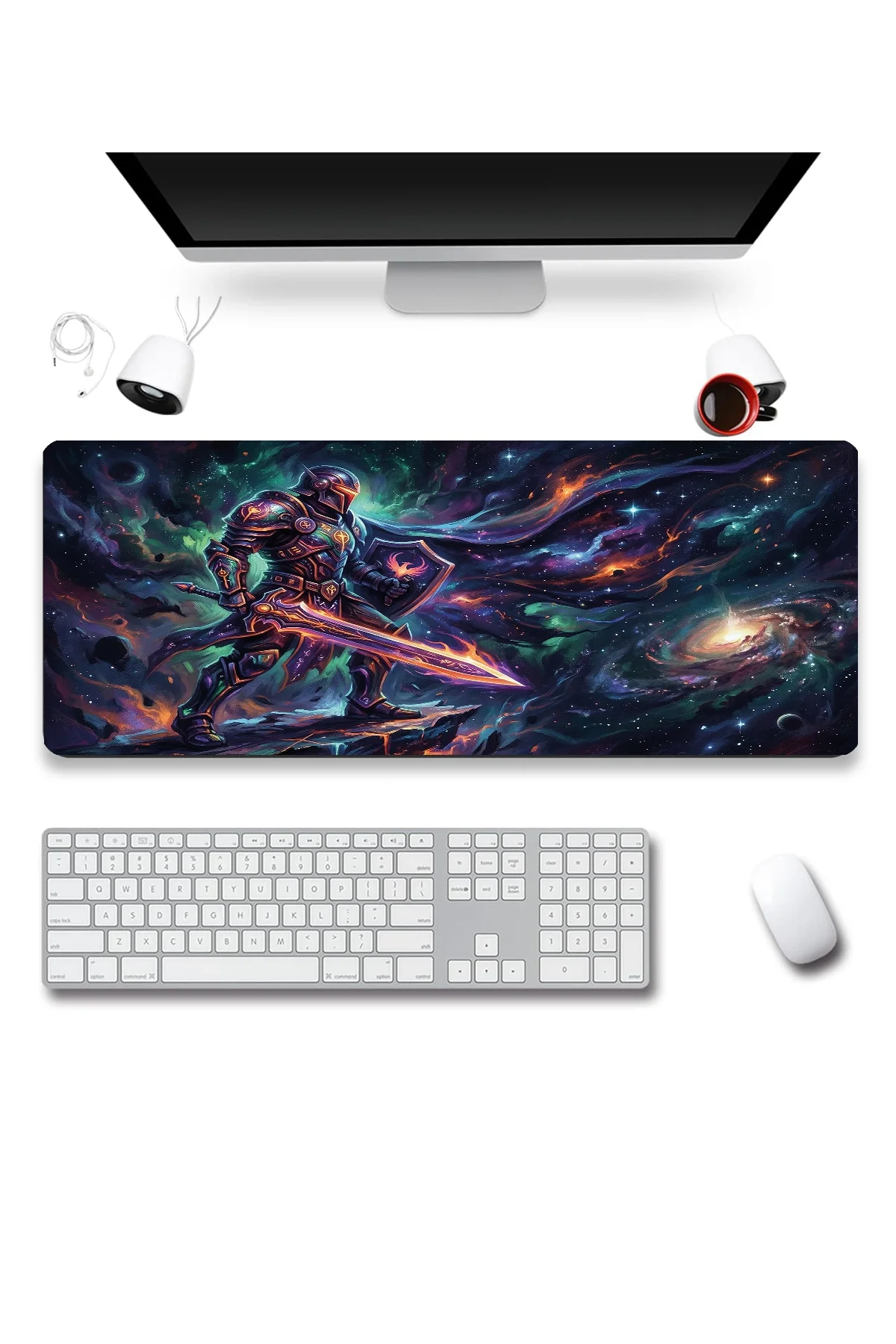 SonicTouch Kozmik Şövalye Siyah Dikişsiz Pürüzsüz Sıvı Geçirmez XXL Gamer Klavye Mousepad 40x90cm