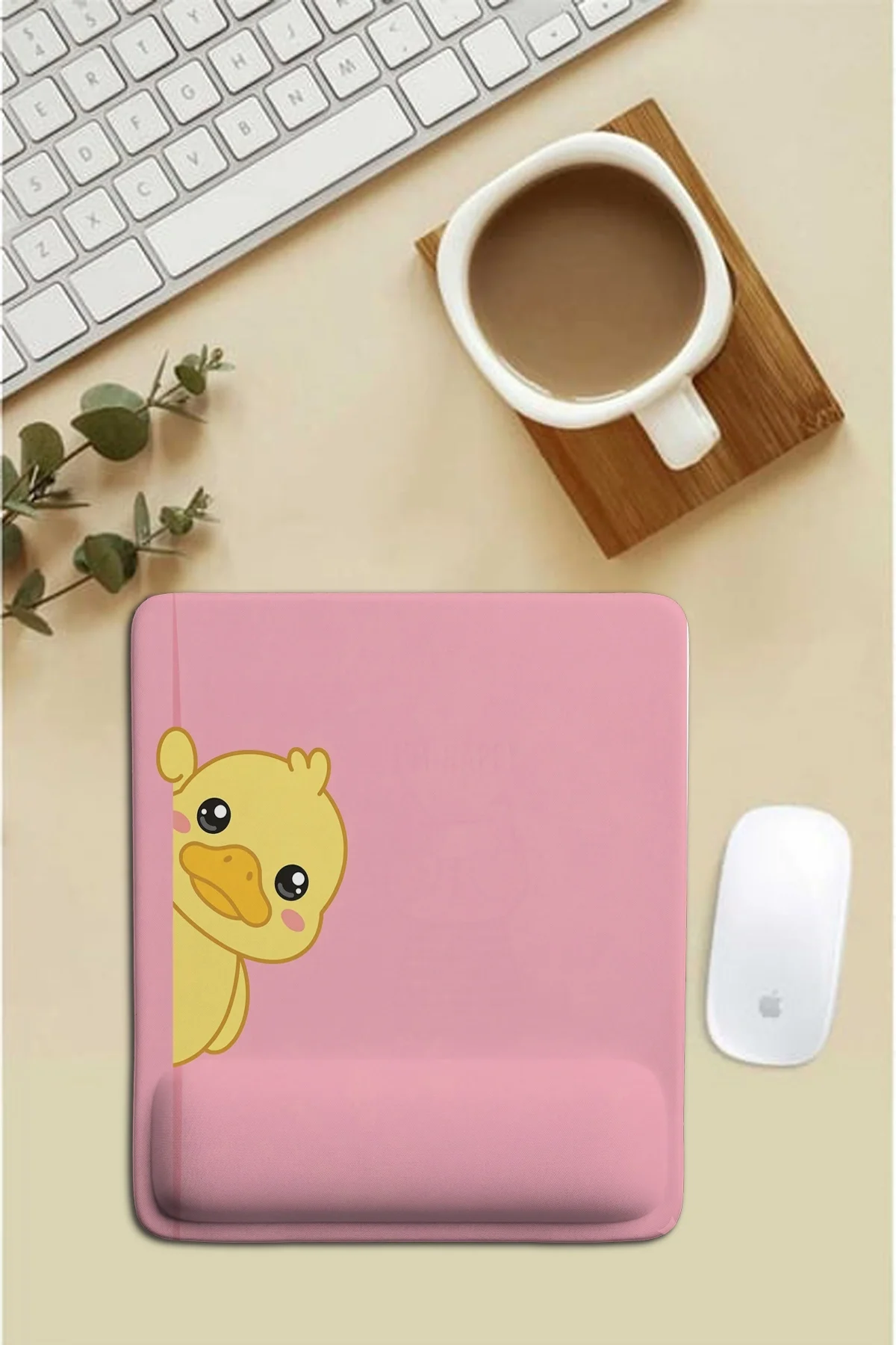 SonicTouch Pembe Bilek Destekli Sevimli Ördek Dikdörtgen Pürüzsüz Yüzey Ergonomik Mouse Pad 18x22cm