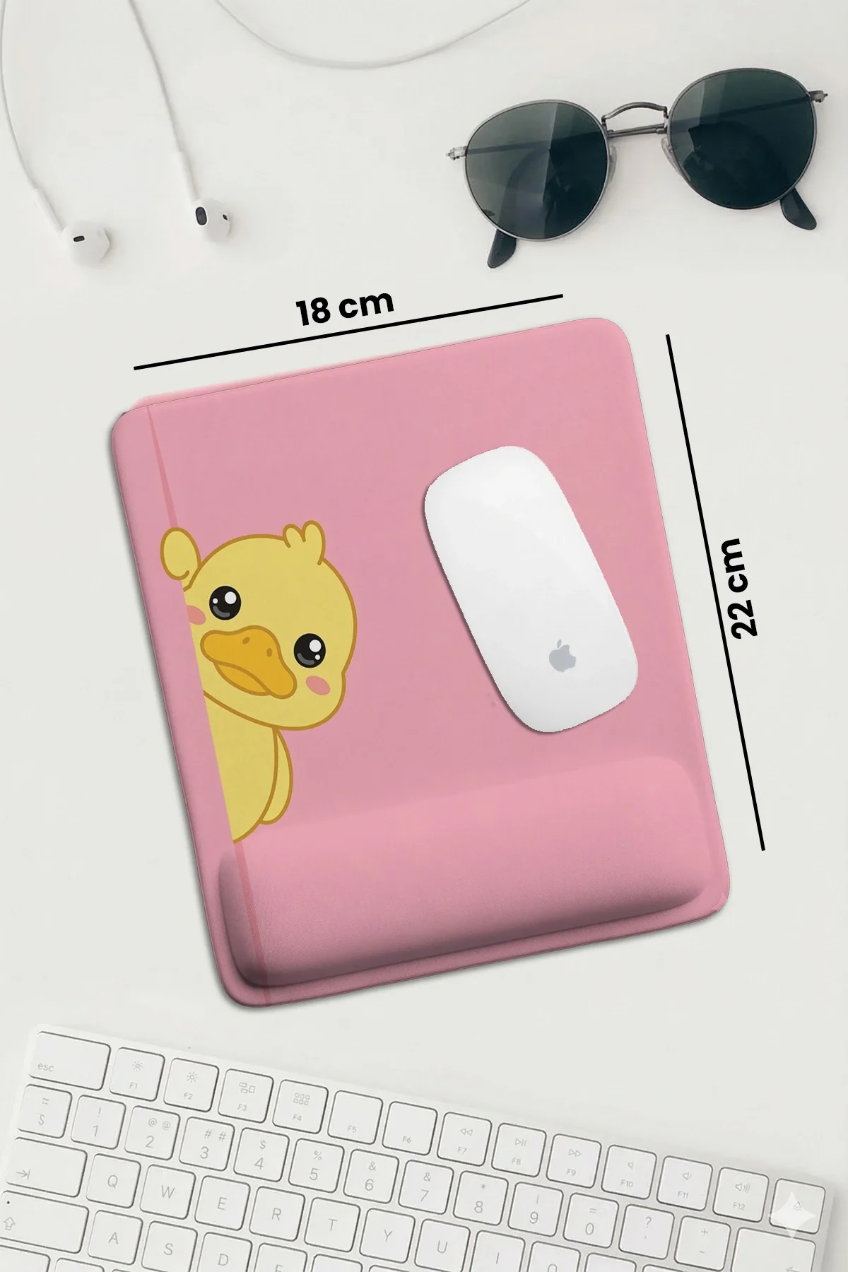 SonicTouch Pembe Bilek Destekli Sevimli Ördek Dikdörtgen Pürüzsüz Yüzey Ergonomik Mouse Pad 18x22cm