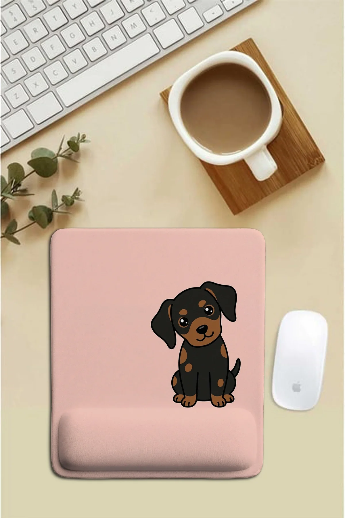 SonicTouch Pembe Bilek Destekli Yavru Köpek Dikdörtgen Pürüzsüz Yüzey Ergonomik Mouse Pad 18x22cm