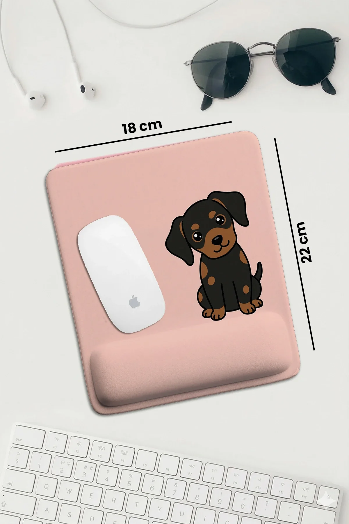 SonicTouch Pembe Bilek Destekli Yavru Köpek Dikdörtgen Pürüzsüz Yüzey Ergonomik Mouse Pad 18x22cm