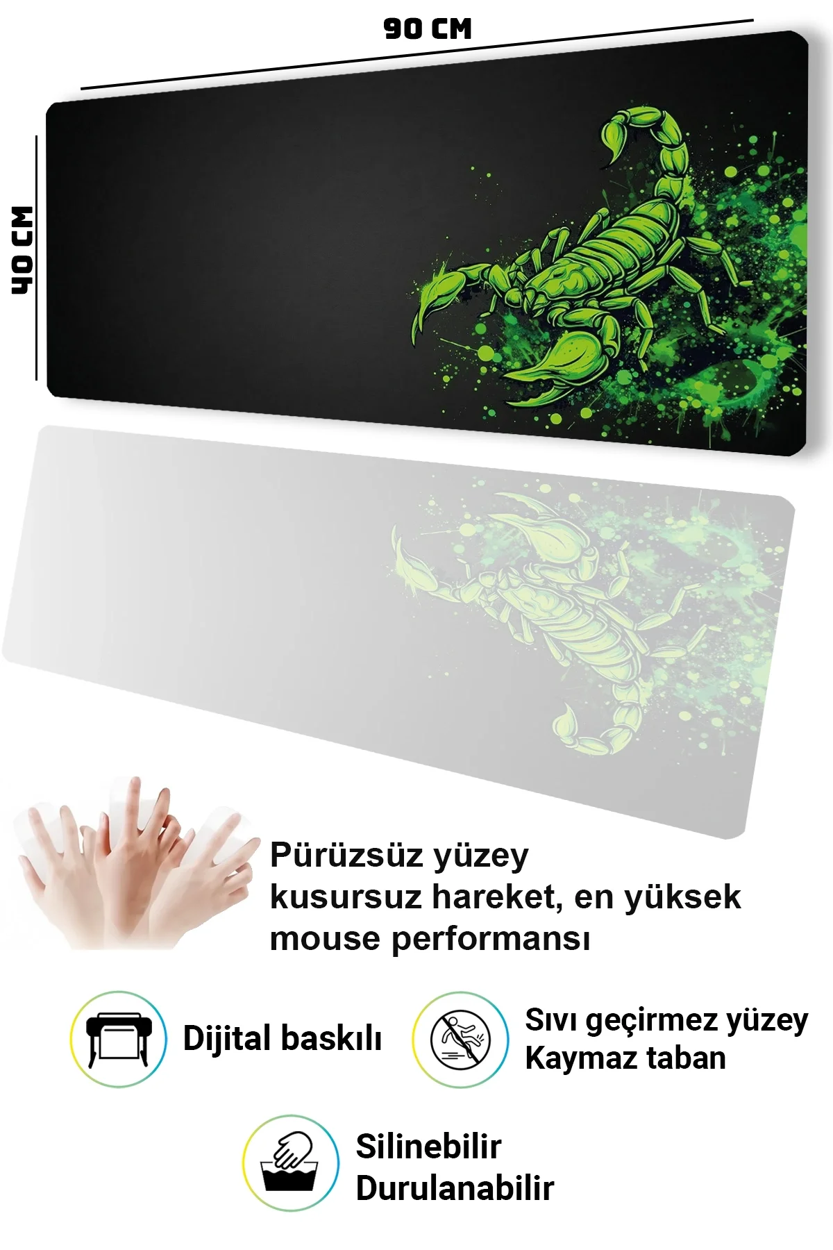 SonicTouch Neon Yeşili Akrep Kusursuz Hassasiyet Dikişsiz Xxl Gamer Oyuncu Klavye Mouse Pad 40x90Cm