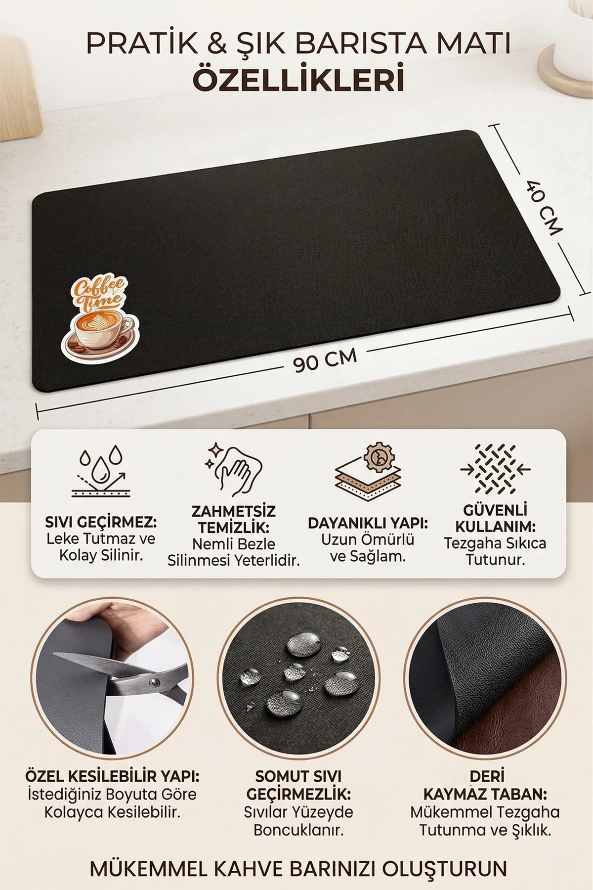 Valerine Life Barista Matı Sıvı Geçirmez Büyük Boy XXL Kahve Barı Espresso Kahve Makinesi Pad 40x90cm 27241223