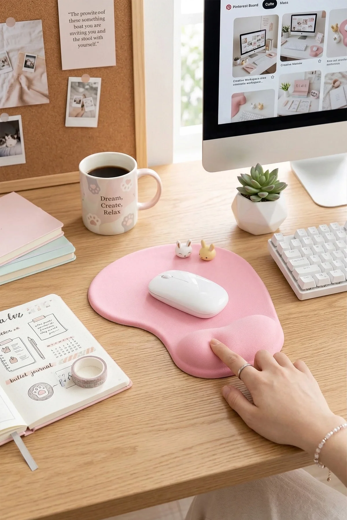 SonicTouch Bilek Destekli Pembe Damla Tipi Pürüzsüz Yüzey Dikişsiz Gamer Oyuncu Mouse Pad 20x22cm