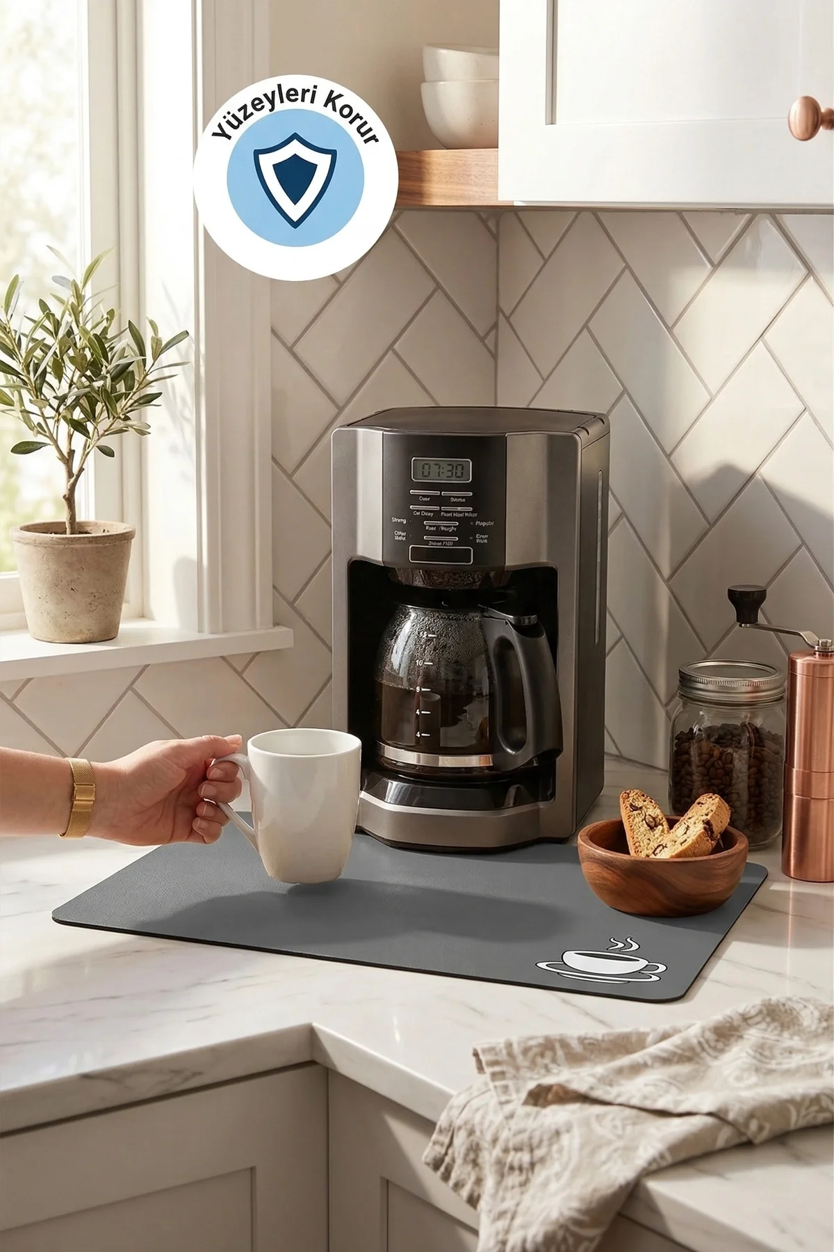 Valerine Life Kahve Makinesi Matı Su Geçirmez Kaymaz Yıkanabilir Çaycı, Çay Espresso Makinesi Pad 35x45cm 27KHD240111