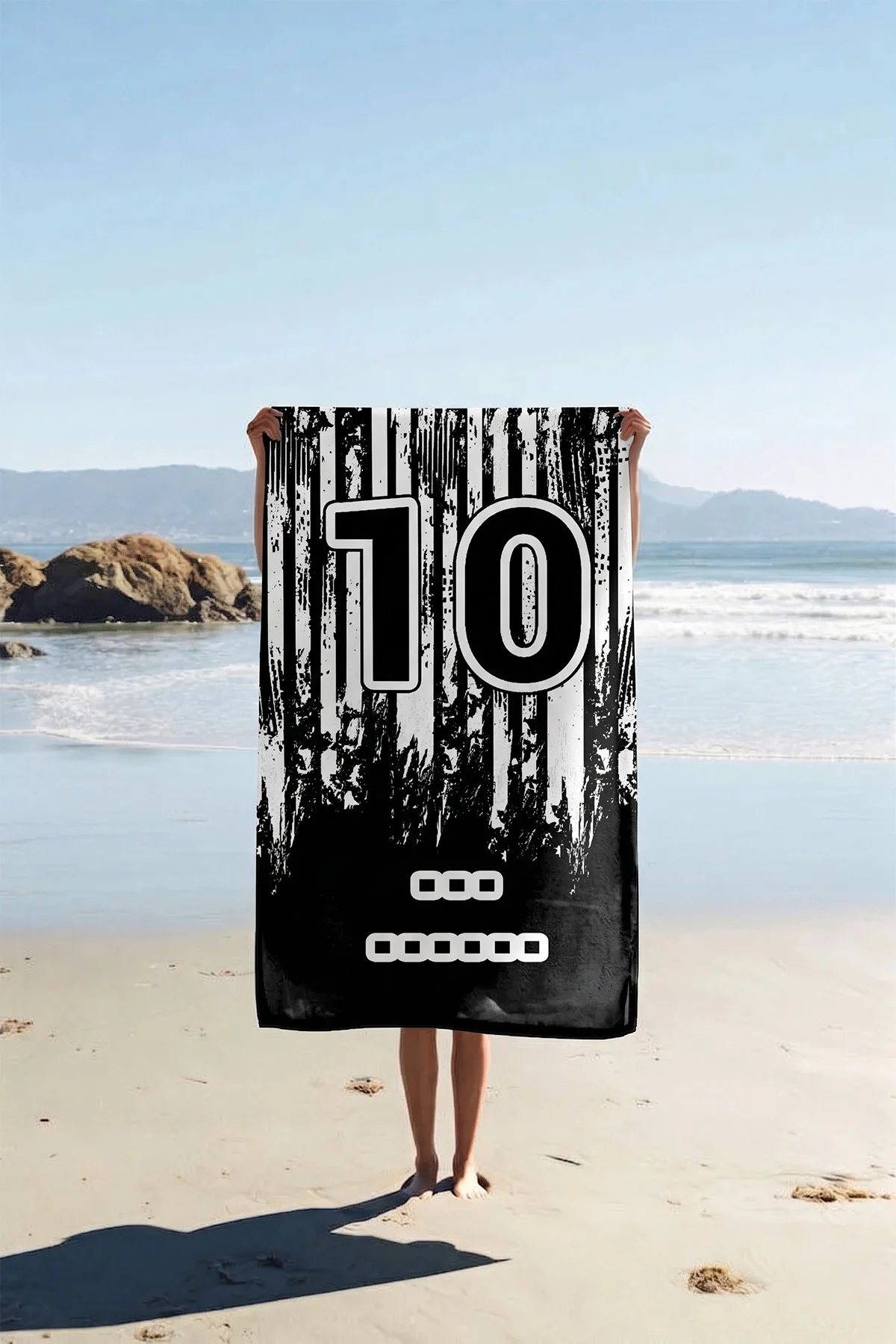 Valerine Life İsme Kişiye Özel Siyah Beyaz Plaj Havuz Spa Sauna Spor Havlusu 70x140cm Pamuklu Yüksek Emicilik