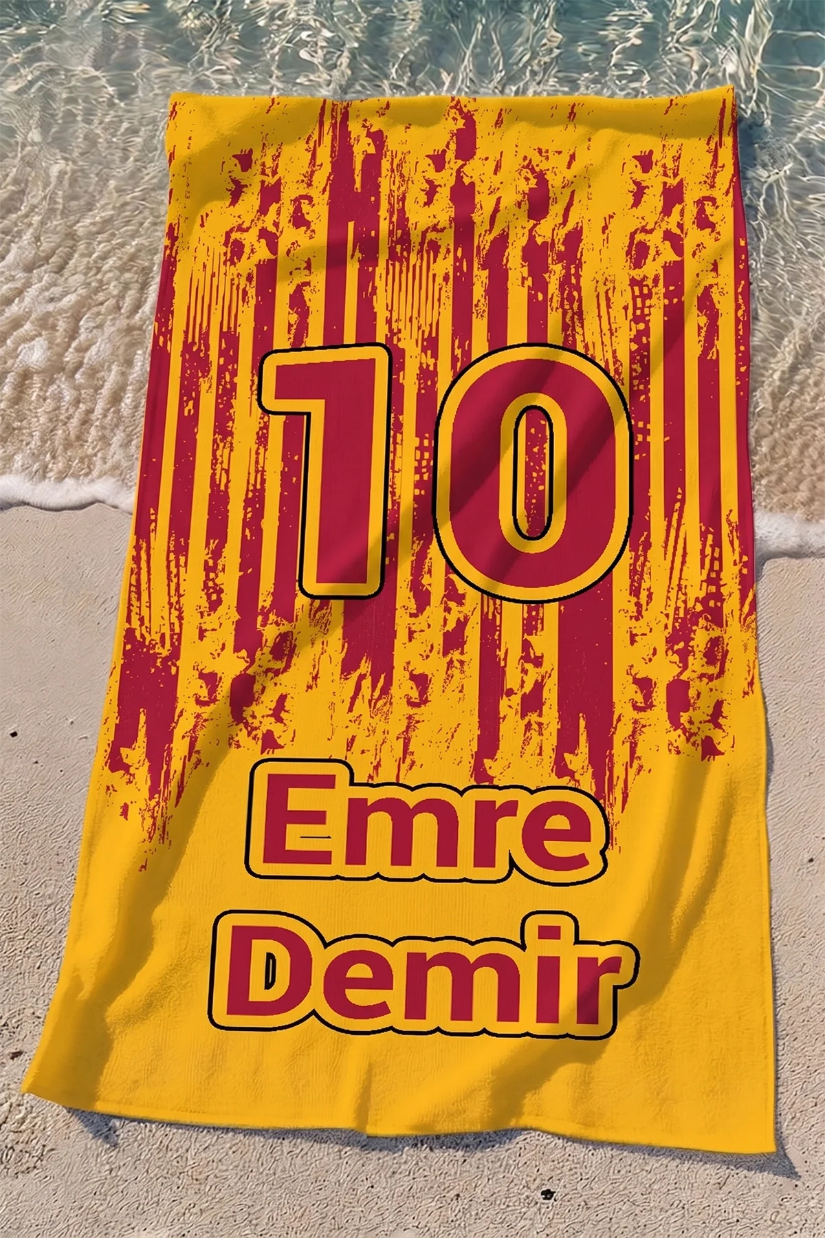 Valerine Life İsme Kişiye Özel Sarı Kırmızı Plaj Havuz Spa Sauna Spor Havlusu 70x140cm Pamuklu Yüksek Emicilik