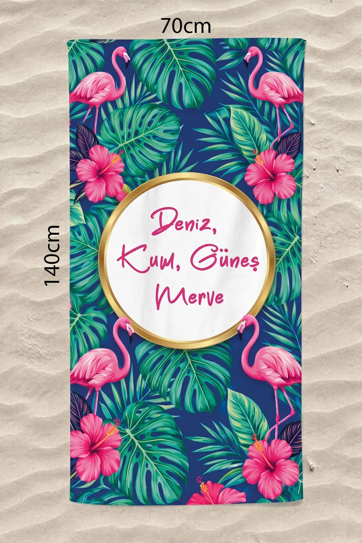 Valerine Life isme Kişiye Özel Pembe Flamingolu Plaj Havuz Spa Sauna Spor Havlusu 70x140cm Pamuklu Yüksek Emicilik