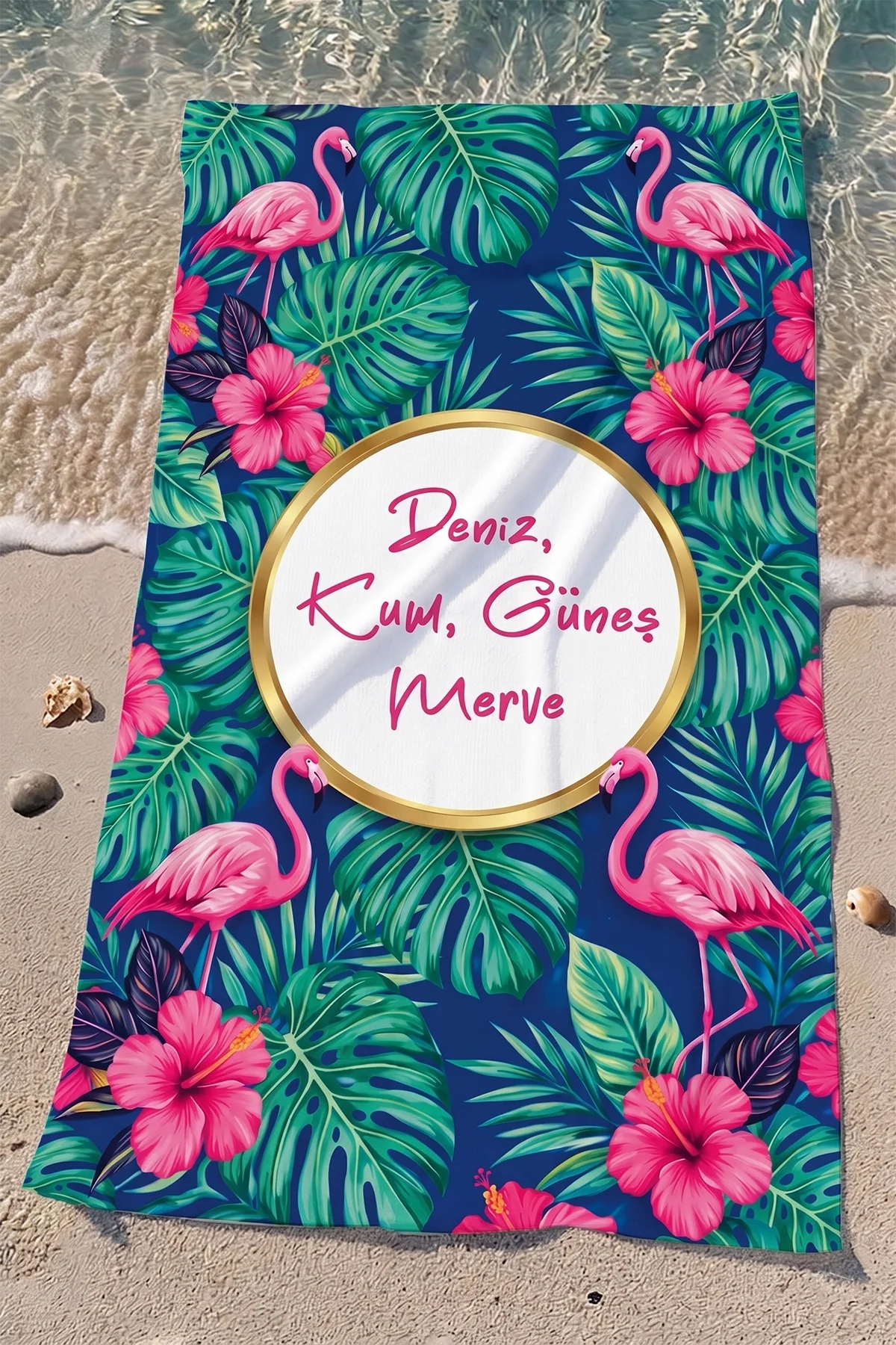 Valerine Life isme Kişiye Özel Pembe Flamingolu Plaj Havuz Spa Sauna Spor Havlusu 70x140cm Pamuklu Yüksek Emicilik