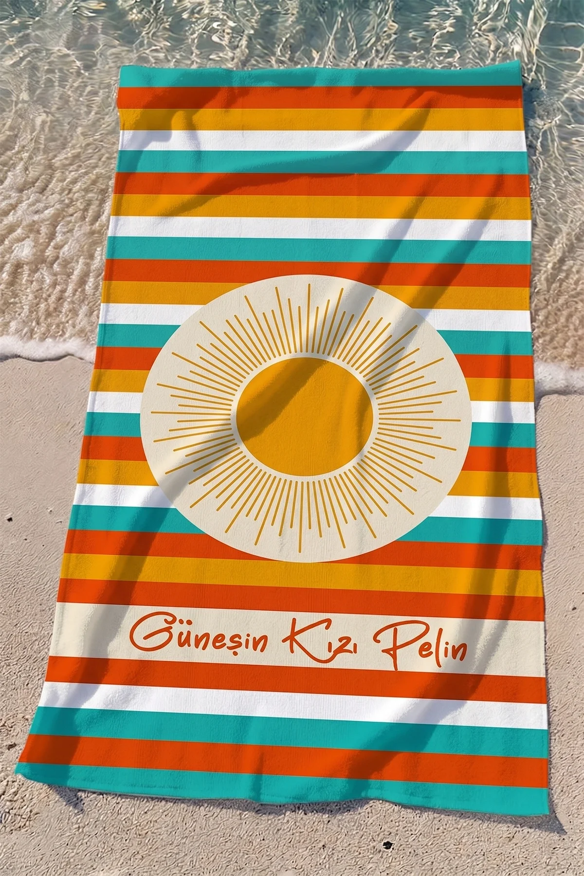 Valerine Life isme Kişiye Özel Renkli Güneşli Plaj Havuz Spa Sauna Spor Havlusu 70x140cm Pamuklu Yüksek Emicilik