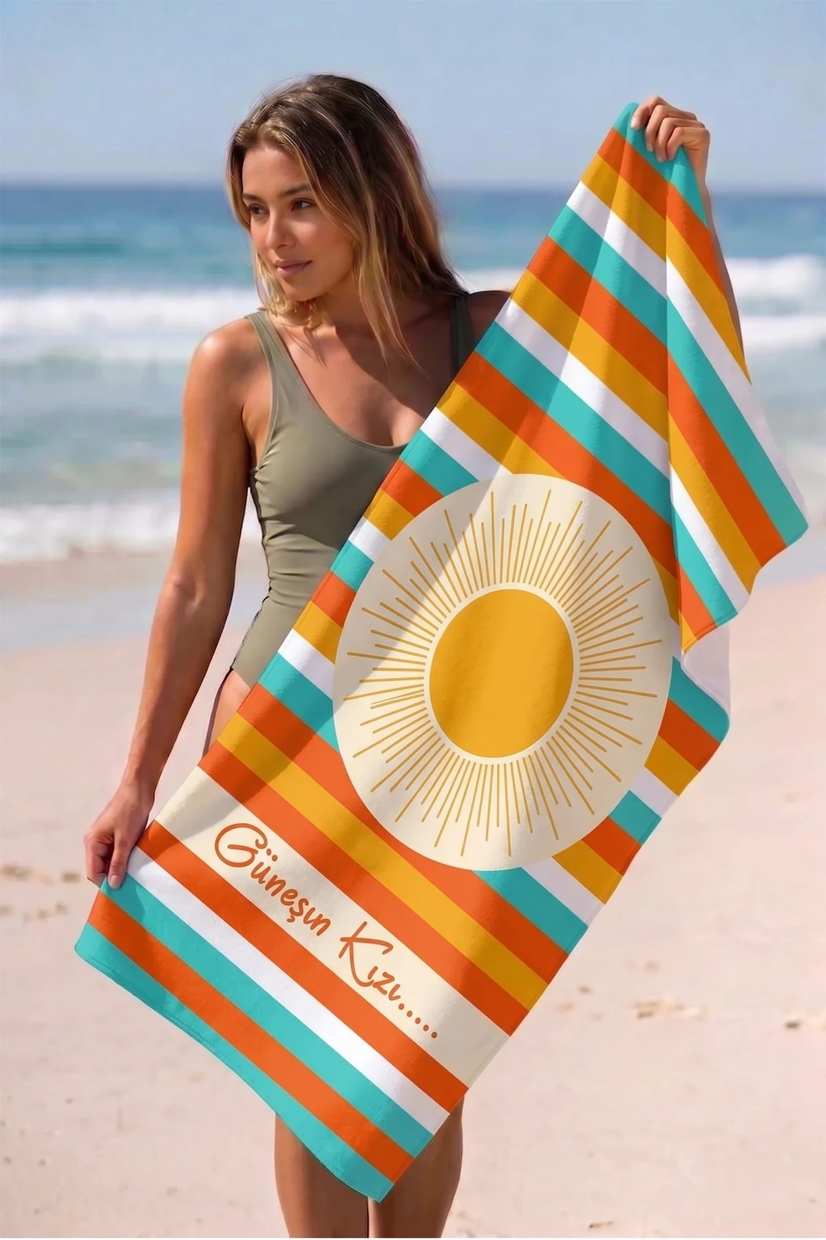 Valerine Life isme Kişiye Özel Renkli Güneşli Plaj Havuz Spa Sauna Spor Havlusu 70x140cm Pamuklu Yüksek Emicilik