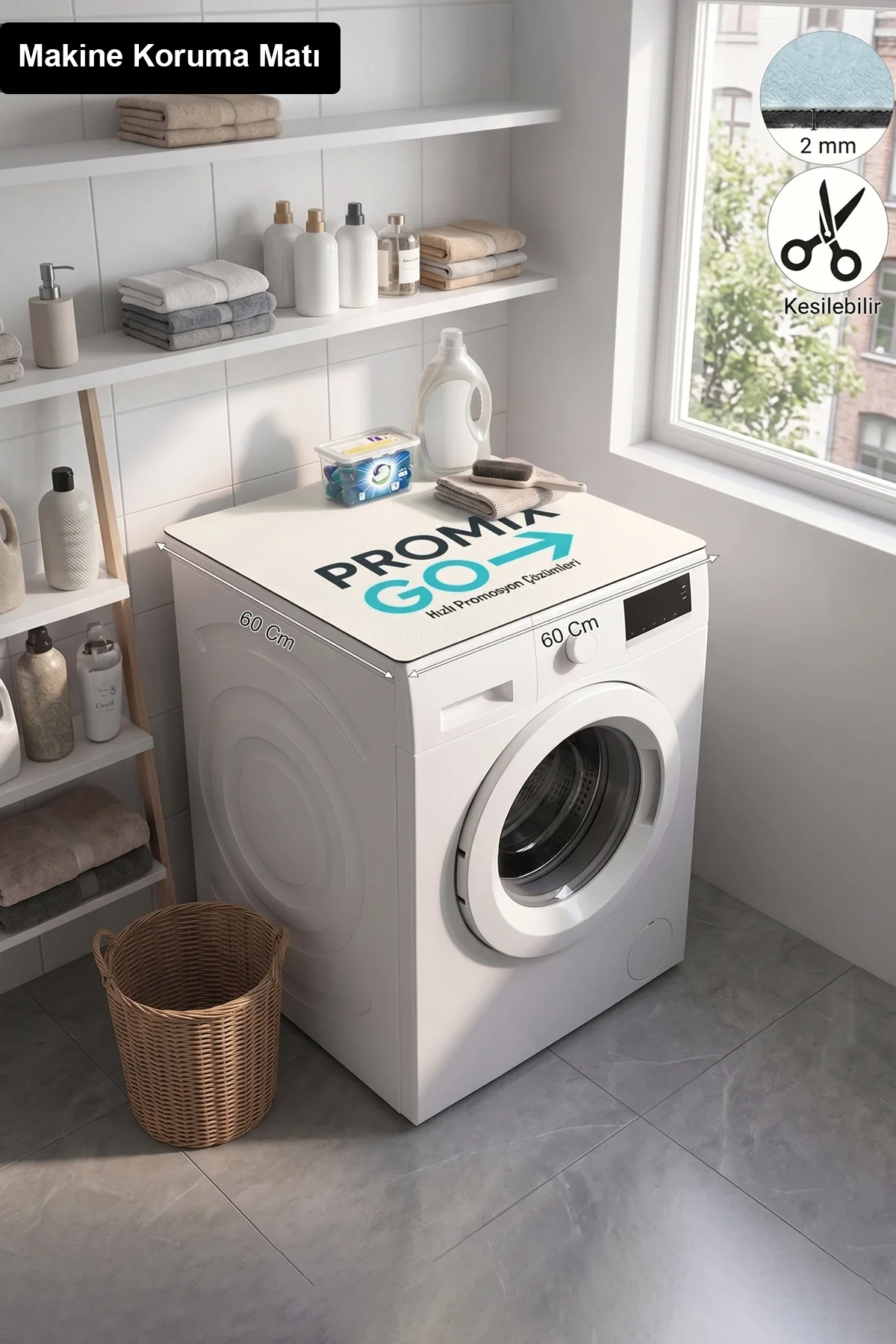 Promix Go Çamaşır ve Kurutma Makinesi Üstü Koruyucu Matı 60x60cm Kişiye isme Aileye Özel Tasarım Private Label New Design