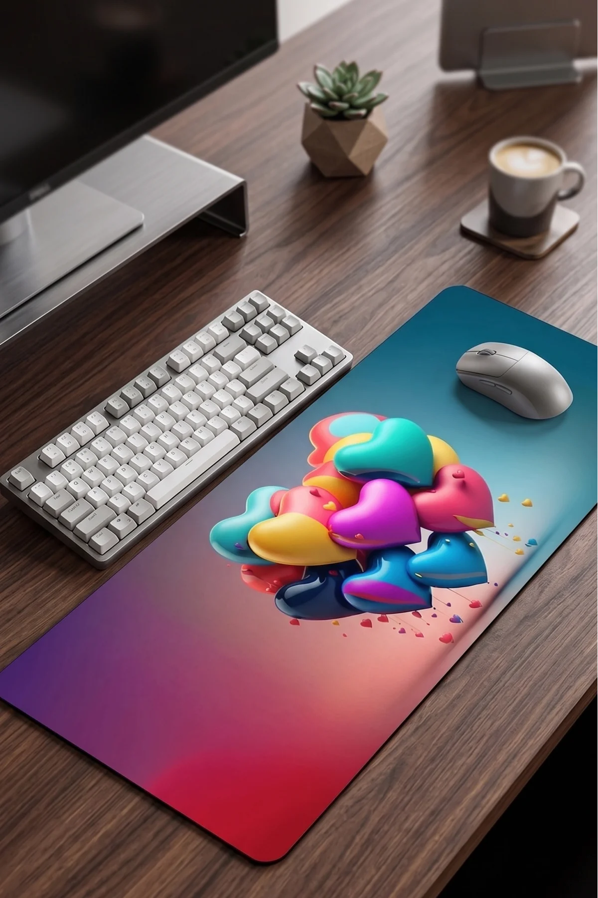 SonicTouch Kalp Çiçeği Kaymaz Taban Dikişsiz Kenar Pürüzsüz Yüzey Gamer Klavye Mousepad 32x70cm